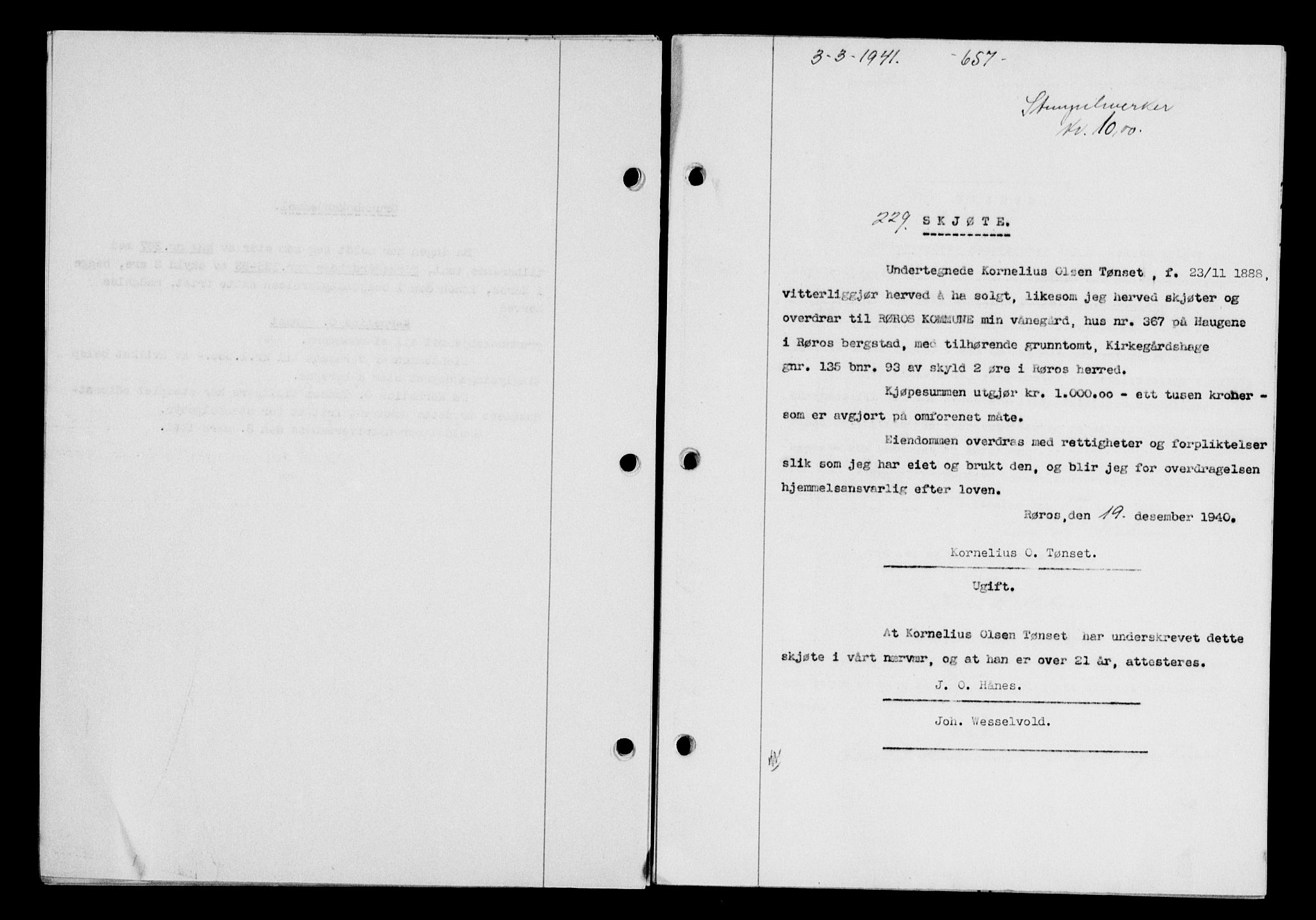 Gauldal sorenskriveri, SAT/A-0014/1/2/2C/L0052: Pantebok nr. 57, 1940-1941, Dagboknr: 229/1941