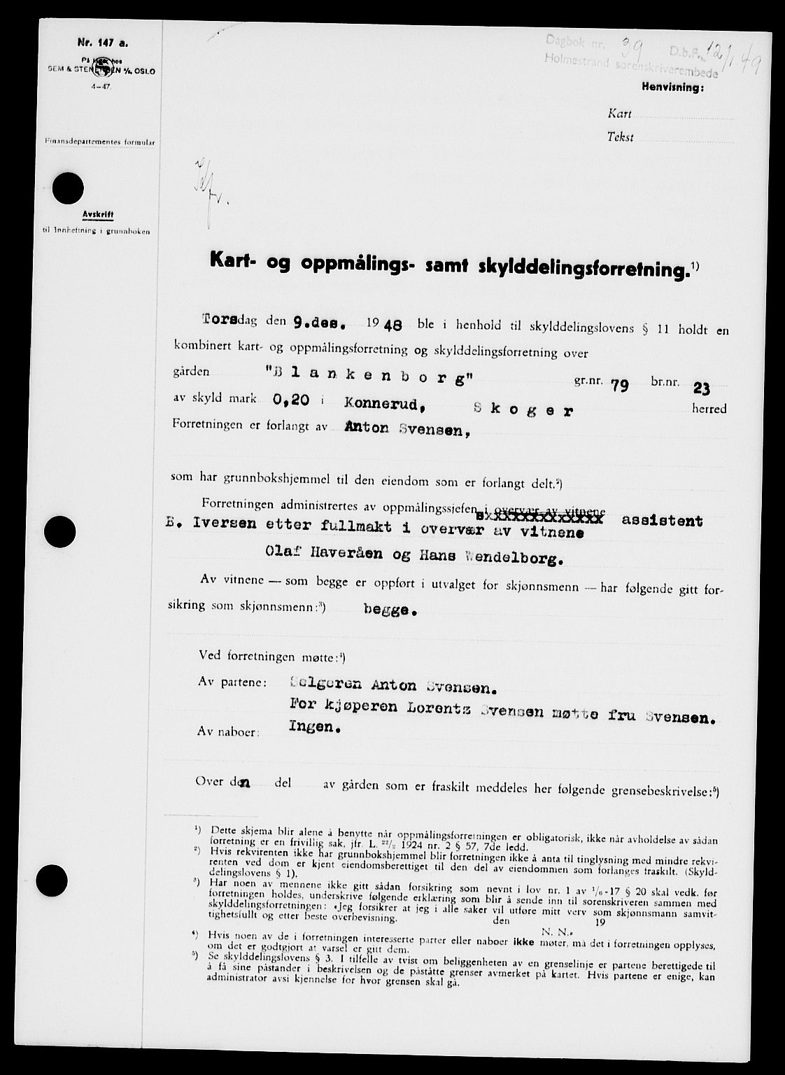 Holmestrand sorenskriveri, SAKO/A-67/G/Ga/Gaa/L0065: Pantebok nr. A-65, 1948-1949, Dagboknr: 39/1949