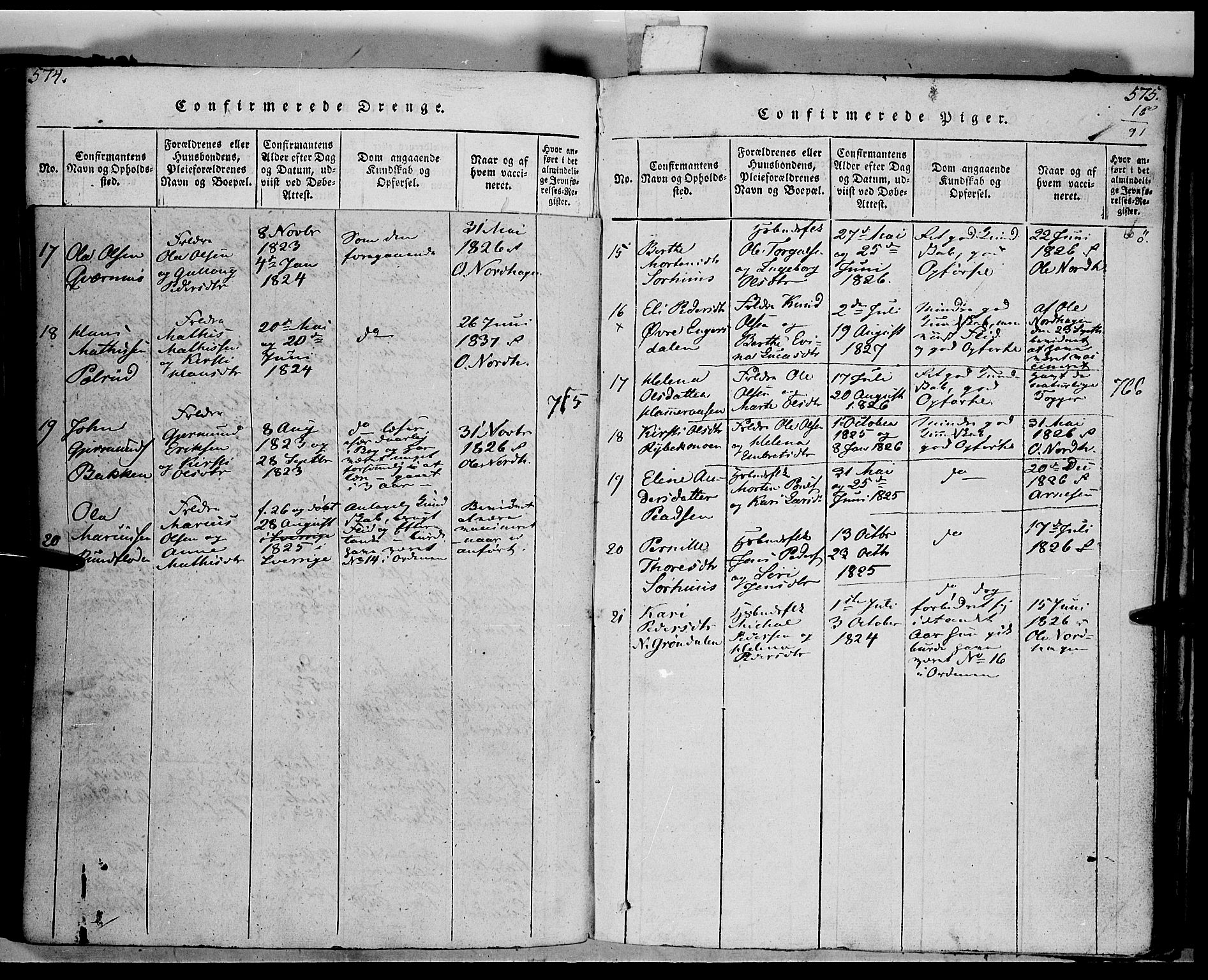 Trysil prestekontor, AV/SAH-PREST-046/H/Ha/Haa/L0003: Ministerialbok nr. 3 /1, 1814-1841, s. 574-575