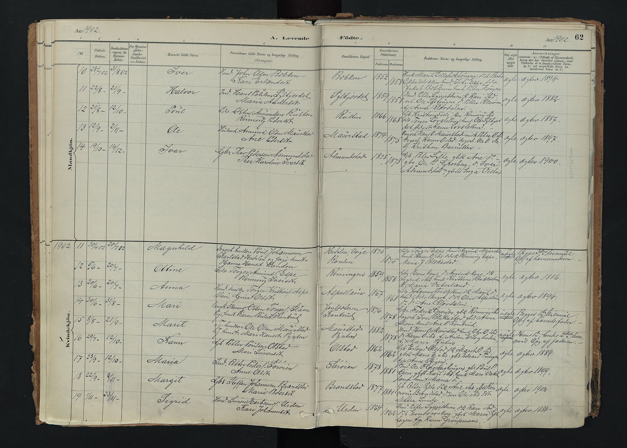 Nord-Fron prestekontor, AV/SAH-PREST-080/H/Ha/Haa/L0005: Ministerialbok nr. 5, 1884-1914, s. 62