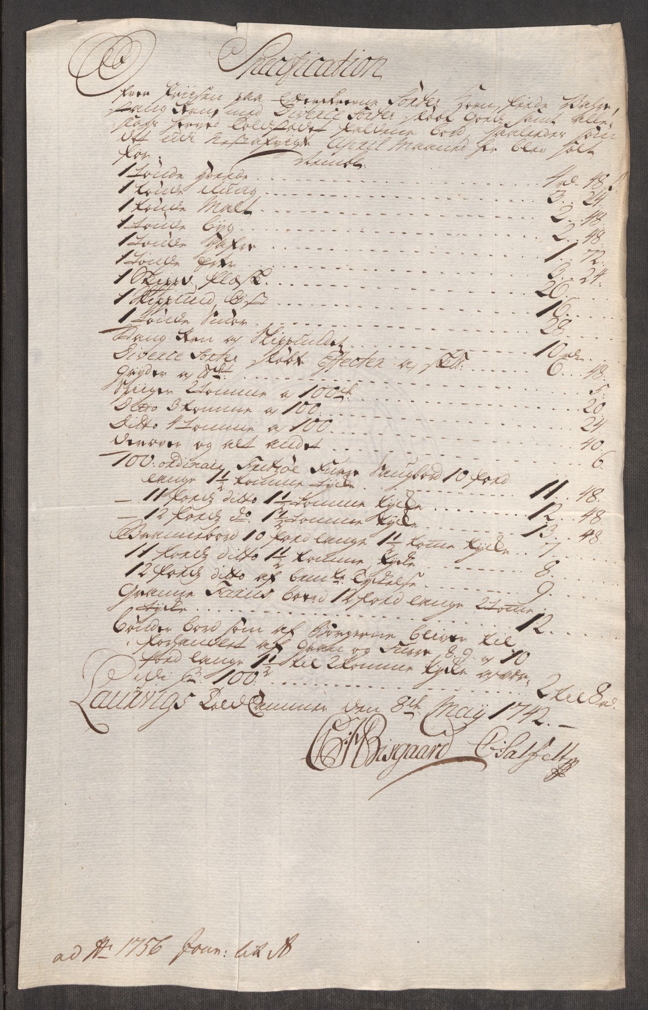 Rentekammeret inntil 1814, Realistisk ordnet avdeling, RA/EA-4070/Oe/L0002: [Ø1]: Priskuranter, 1740-1744, s. 503