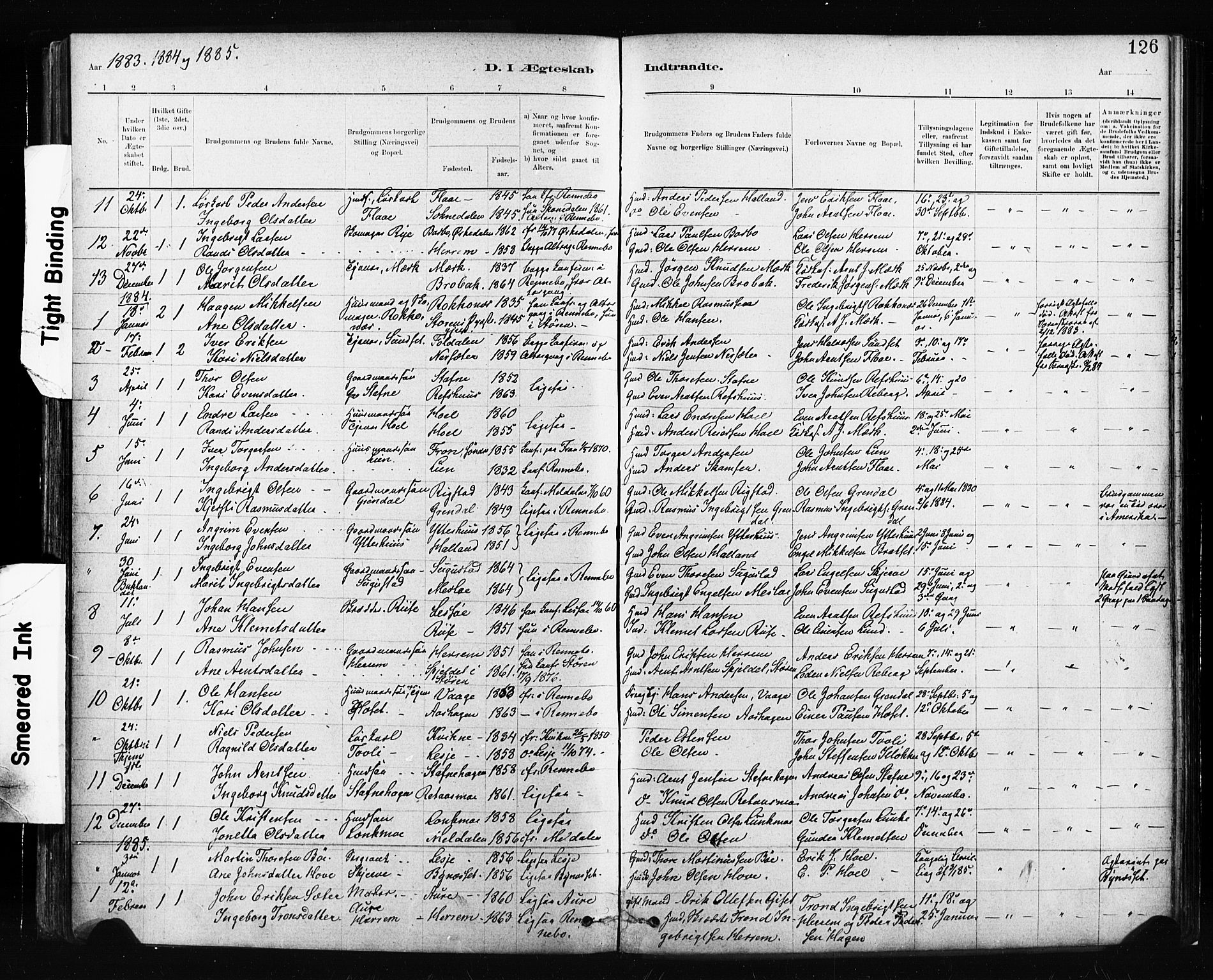 Ministerialprotokoller, klokkerbøker og fødselsregistre - Sør-Trøndelag, SAT/A-1456/674/L0871: Ministerialbok nr. 674A03, 1880-1896, s. 126