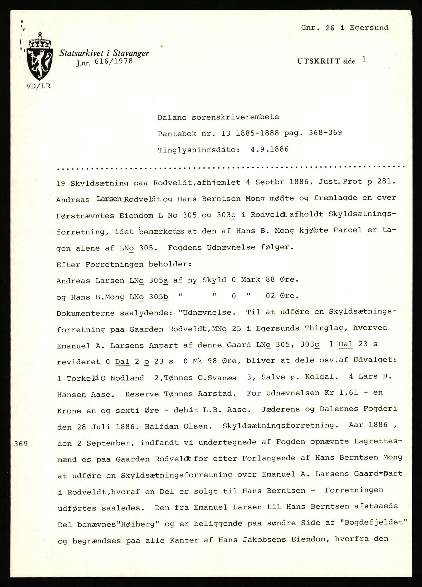 Statsarkivet i Stavanger, SAST/A-101971/03/Y/Yj/L0069: Avskrifter sortert etter gårdsnavn: Riske - Rosland store, 1750-1930, s. 423