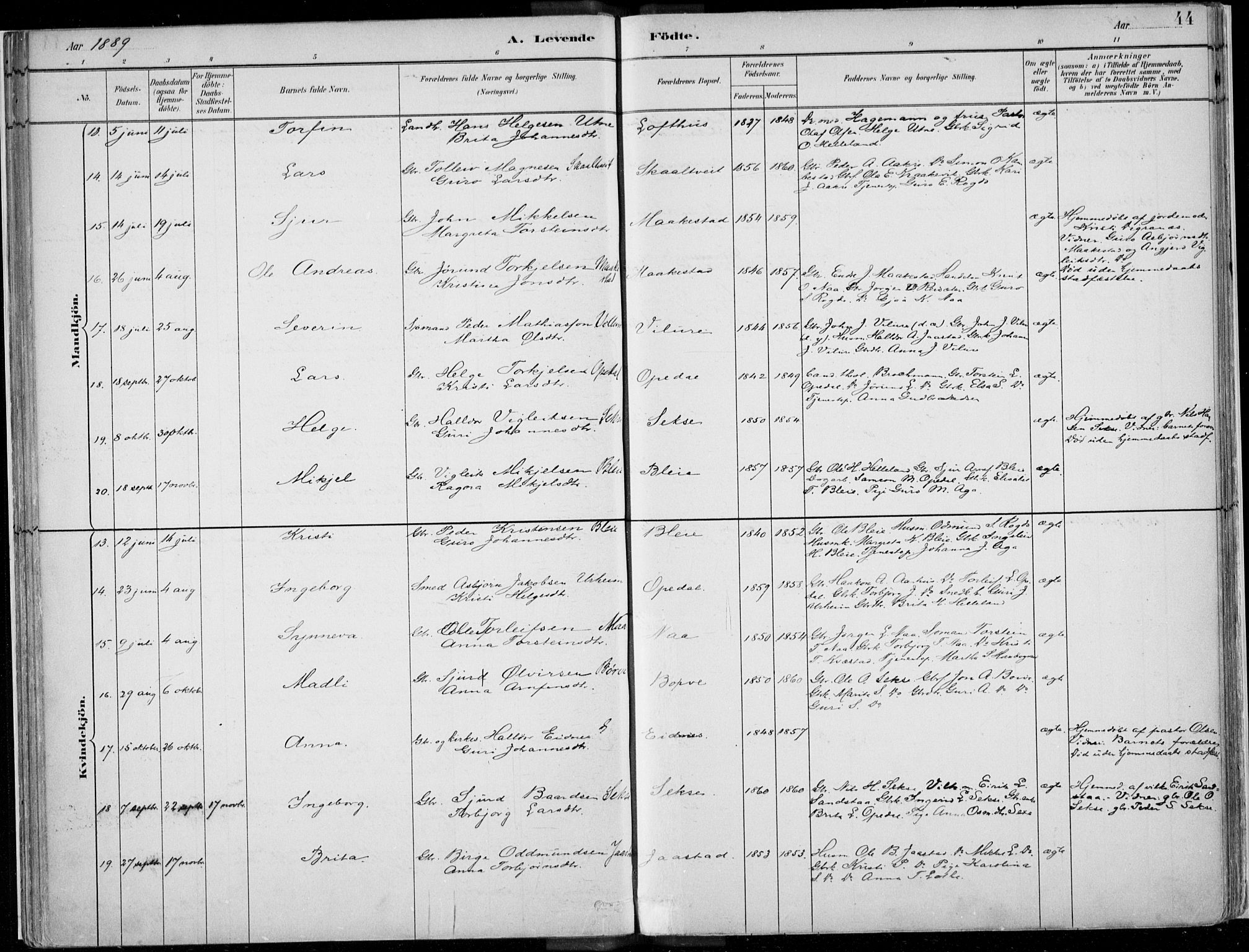 Ullensvang sokneprestembete, AV/SAB-A-78701/H/Haa: Ministerialbok nr. B  1, 1882-1918, s. 44