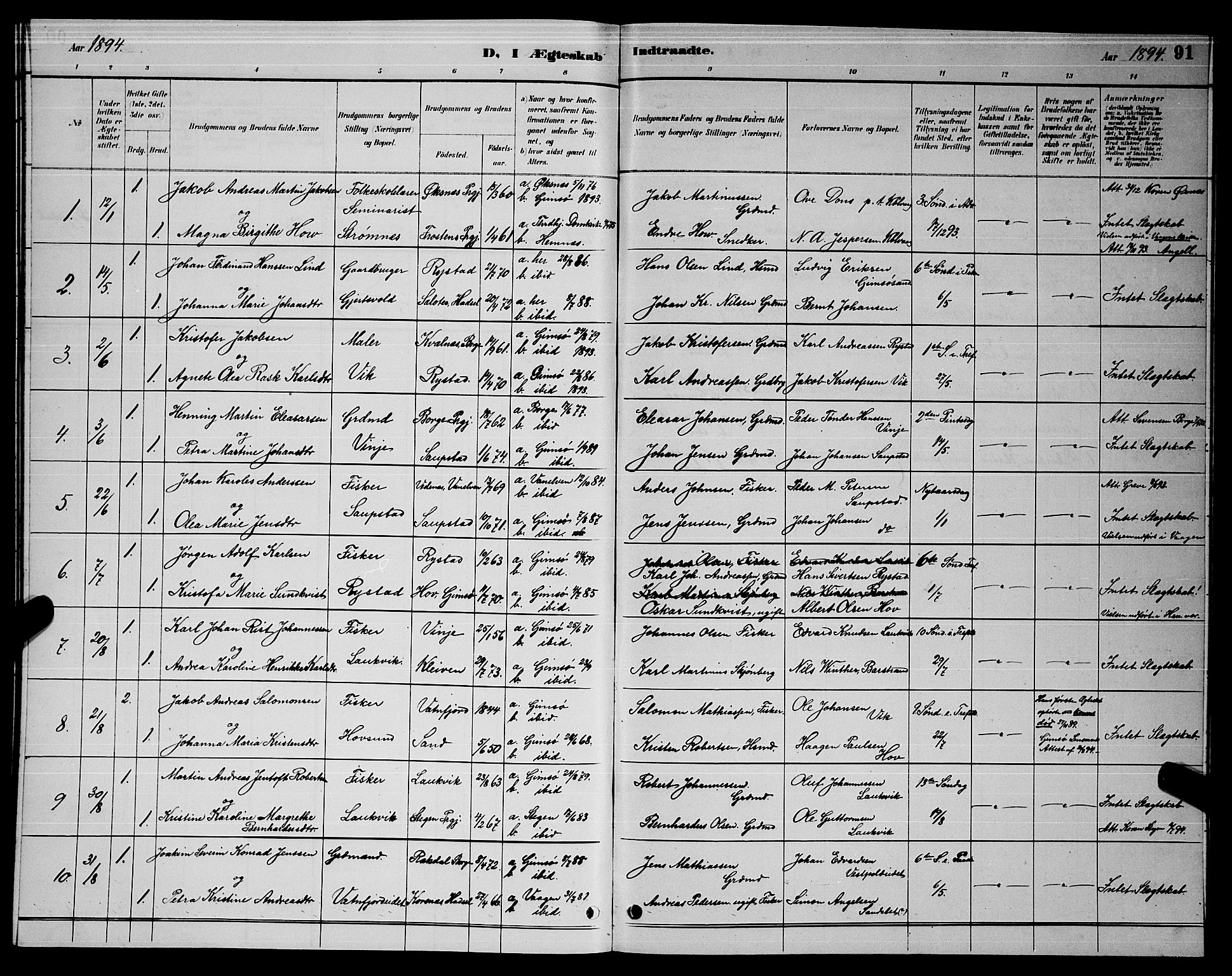 Ministerialprotokoller, klokkerbøker og fødselsregistre - Nordland, AV/SAT-A-1459/876/L1104: Klokkerbok nr. 876C03, 1886-1896, s. 91