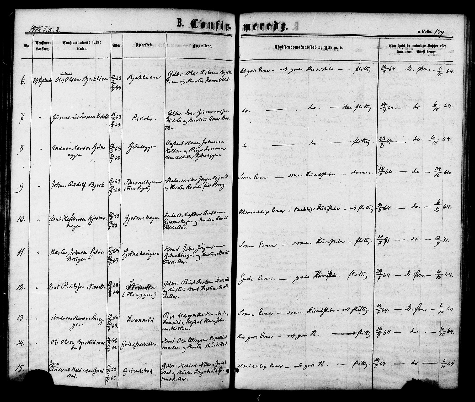 Ministerialprotokoller, klokkerbøker og fødselsregistre - Sør-Trøndelag, AV/SAT-A-1456/618/L0442: Ministerialbok nr. 618A06 /1, 1863-1879, s. 139