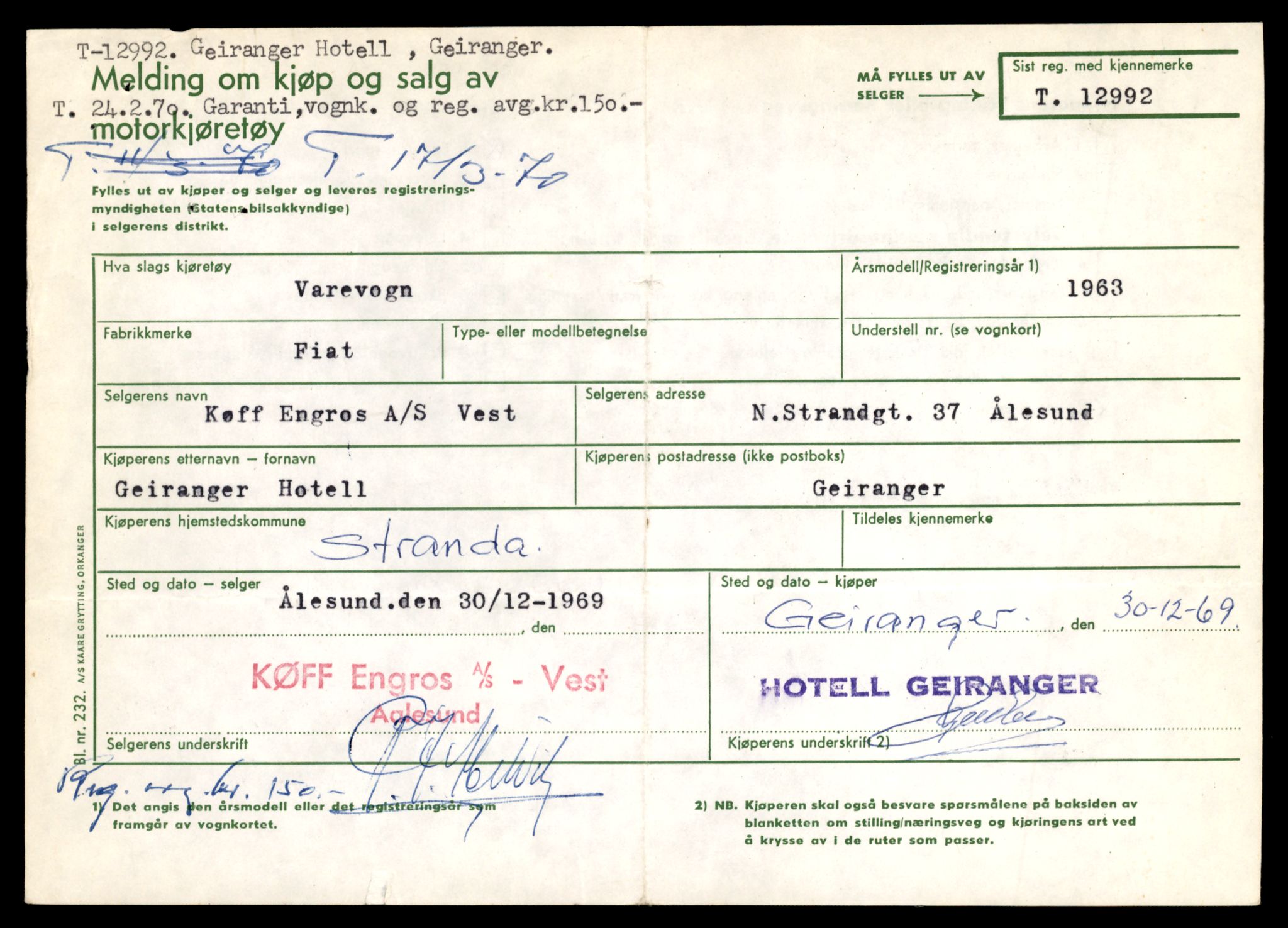 Møre og Romsdal vegkontor - Ålesund trafikkstasjon, SAT/A-4099/F/Fe/L0036: Registreringskort for kjøretøy T 12831 - T 13030, 1927-1998, s. 2359