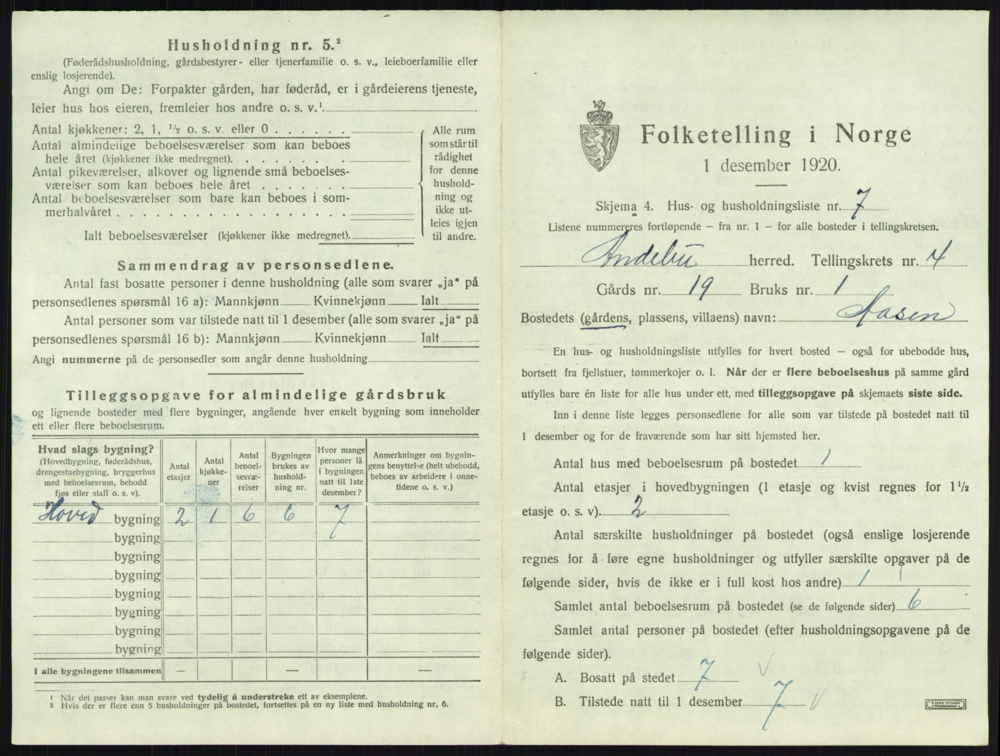 SAKO, Folketelling 1920 for 0719 Andebu herred, 1920, s. 264
