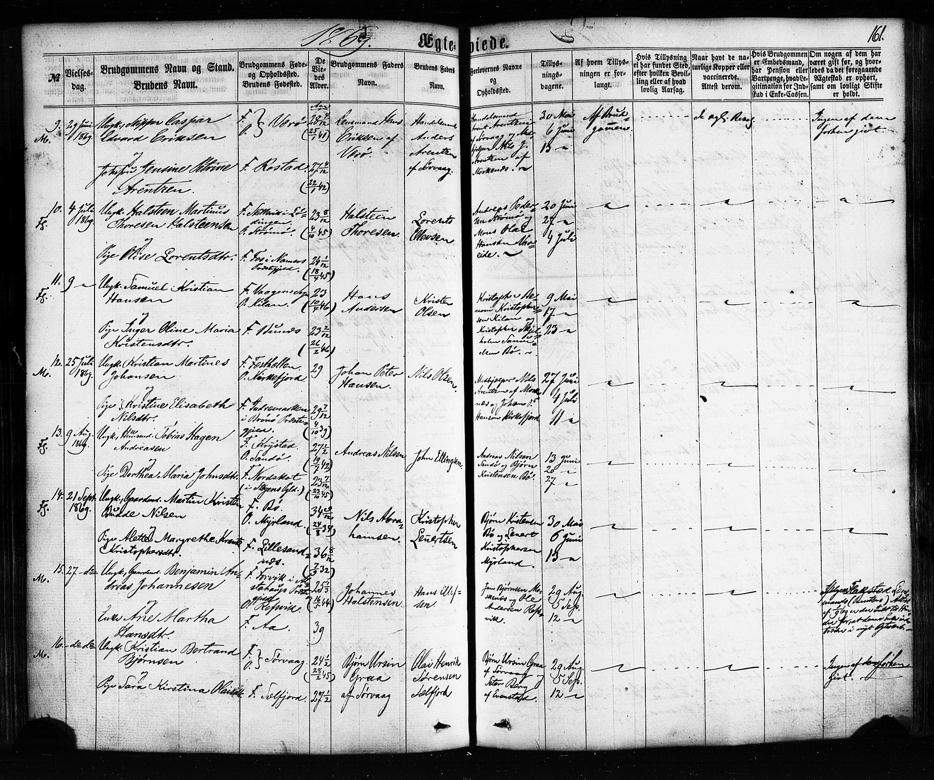 Ministerialprotokoller, klokkerbøker og fødselsregistre - Nordland, SAT/A-1459/885/L1203: Ministerialbok nr. 885A04, 1859-1877, s. 161