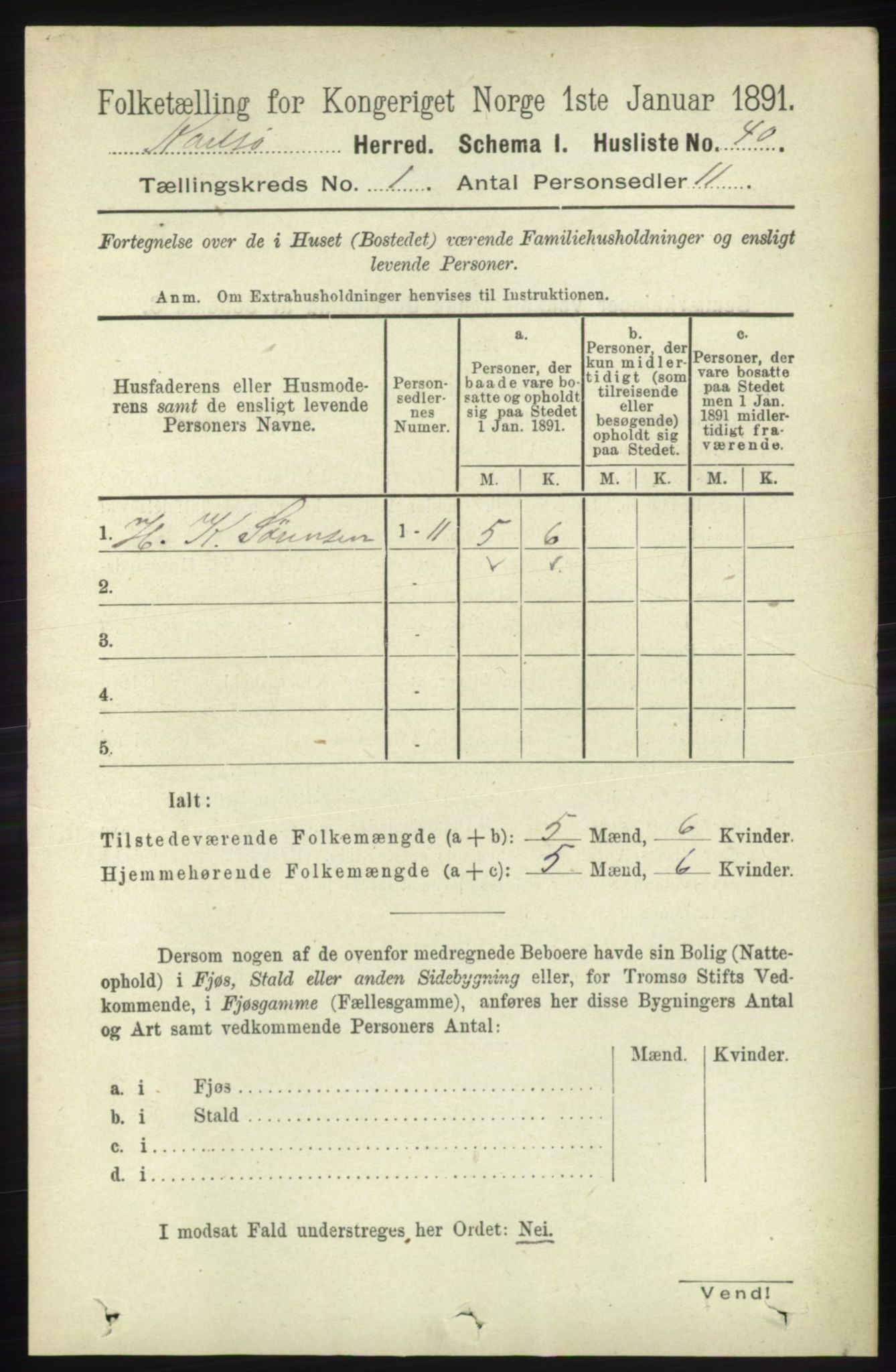 RA, Folketelling 1891 for 1936 Karlsøy herred, 1891, s. 55