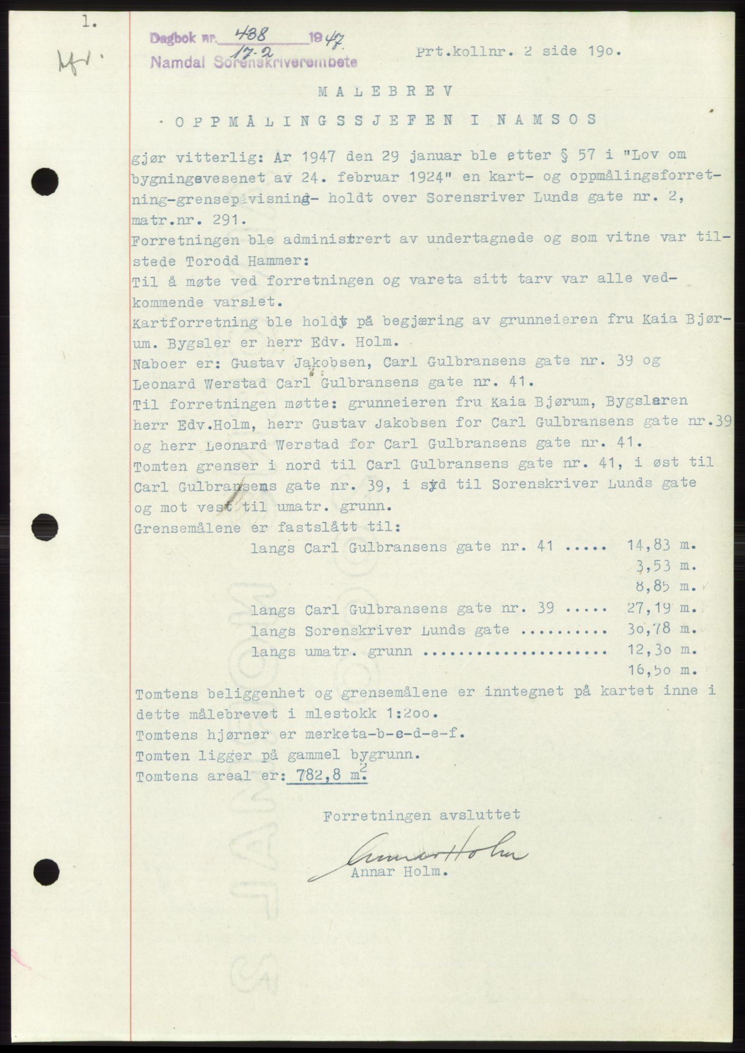 Namdal sorenskriveri, SAT/A-4133/1/2/2C: Pantebok nr. -, 1946-1947, Dagboknr: 438/1947