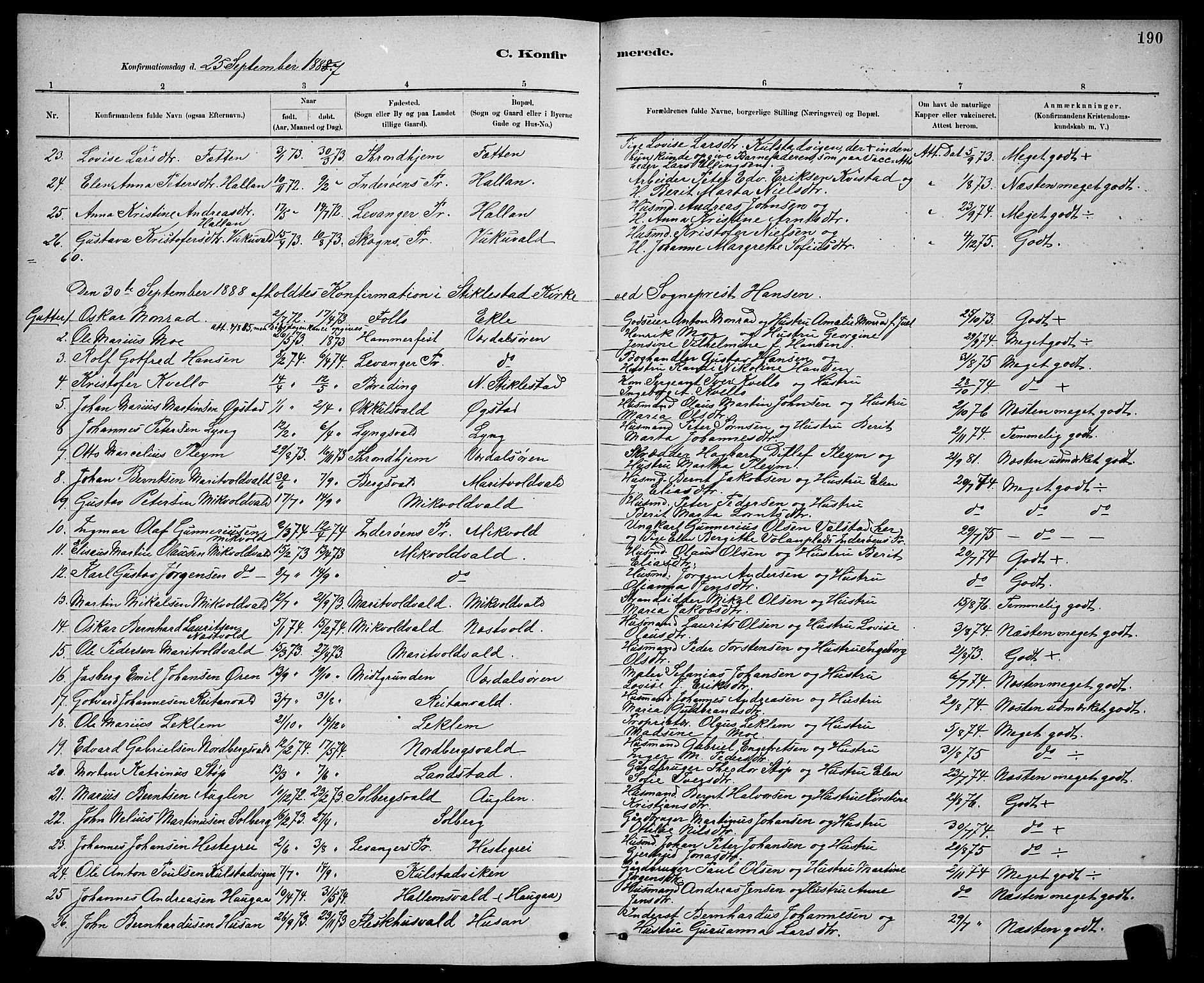 Ministerialprotokoller, klokkerbøker og fødselsregistre - Nord-Trøndelag, SAT/A-1458/723/L0256: Klokkerbok nr. 723C04, 1879-1890, s. 190
