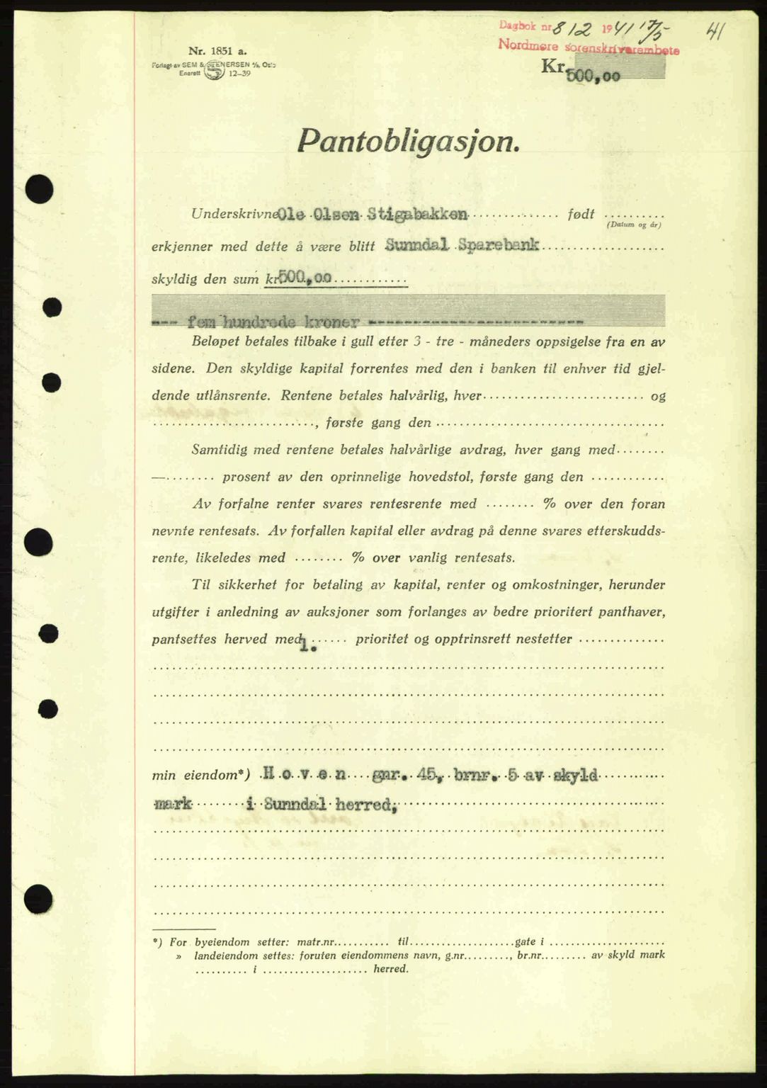 Nordmøre sorenskriveri, SAT/A-4132/1/2/2Ca: Pantebok nr. B88, 1941-1942, Dagboknr: 812/1941