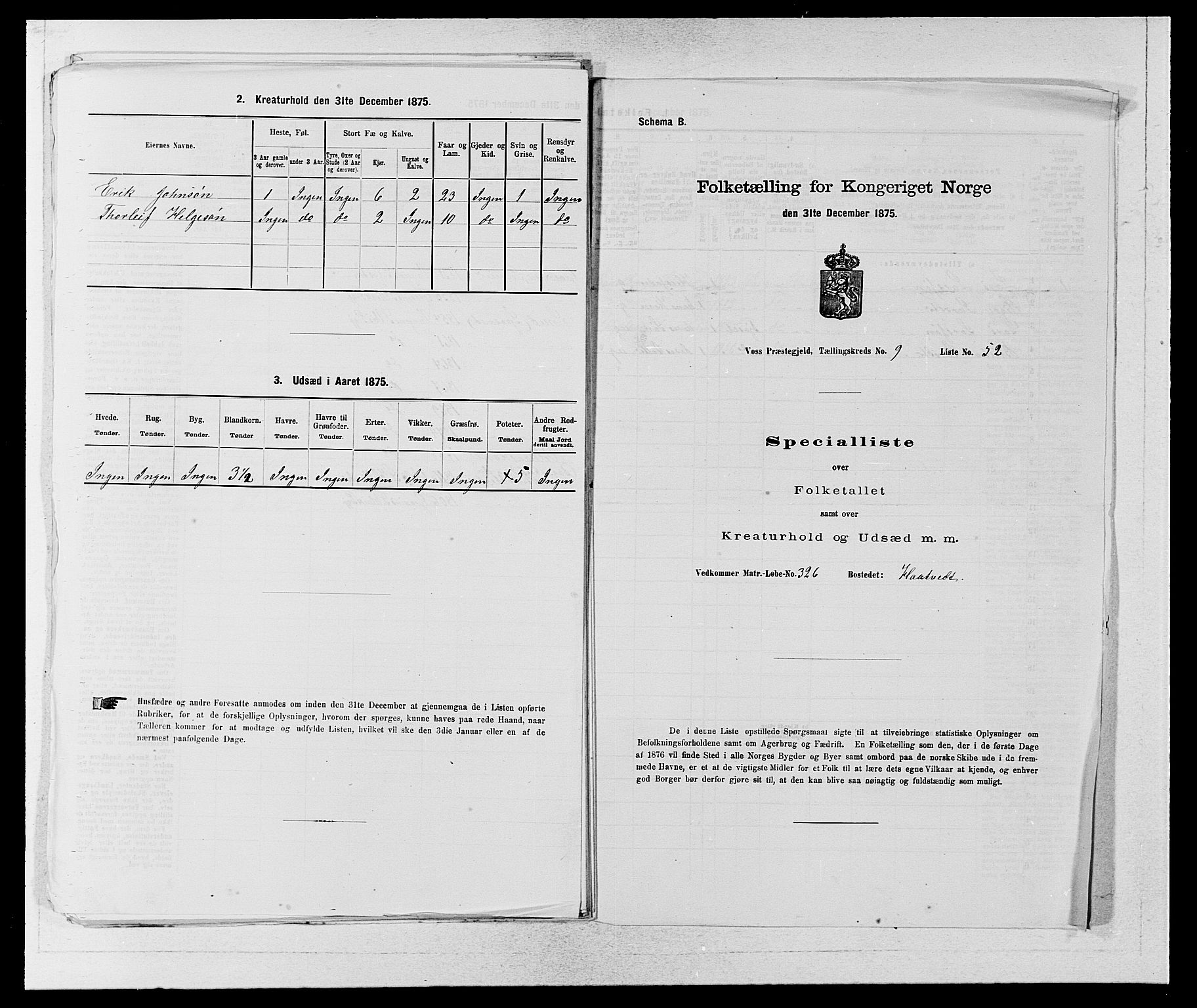 SAB, Folketelling 1875 for 1235P Voss prestegjeld, 1875, s. 1149