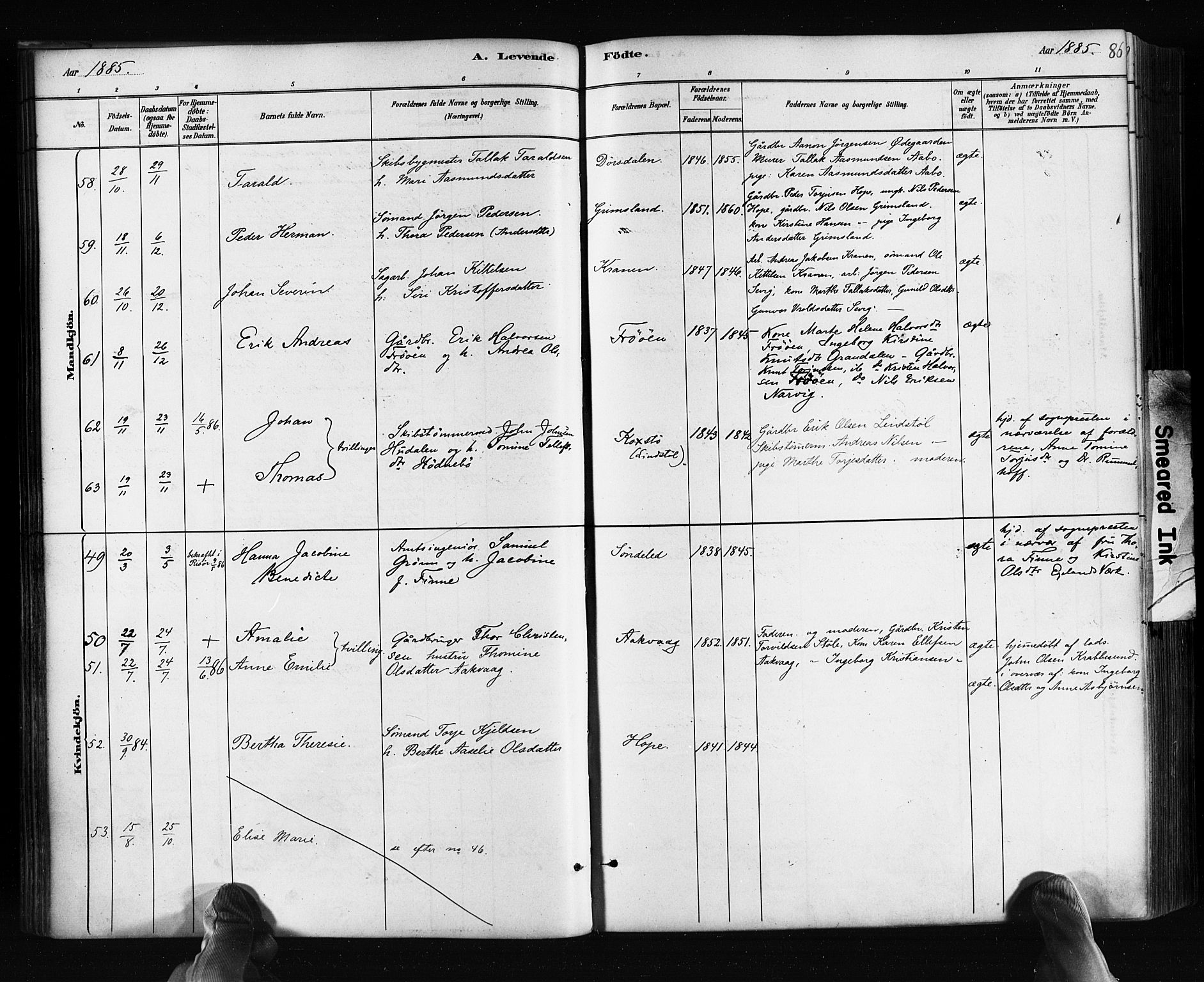 Søndeled sokneprestkontor, AV/SAK-1111-0038/F/Fa/L0004: Ministerialbok nr. A 4, 1880-1889, s. 86