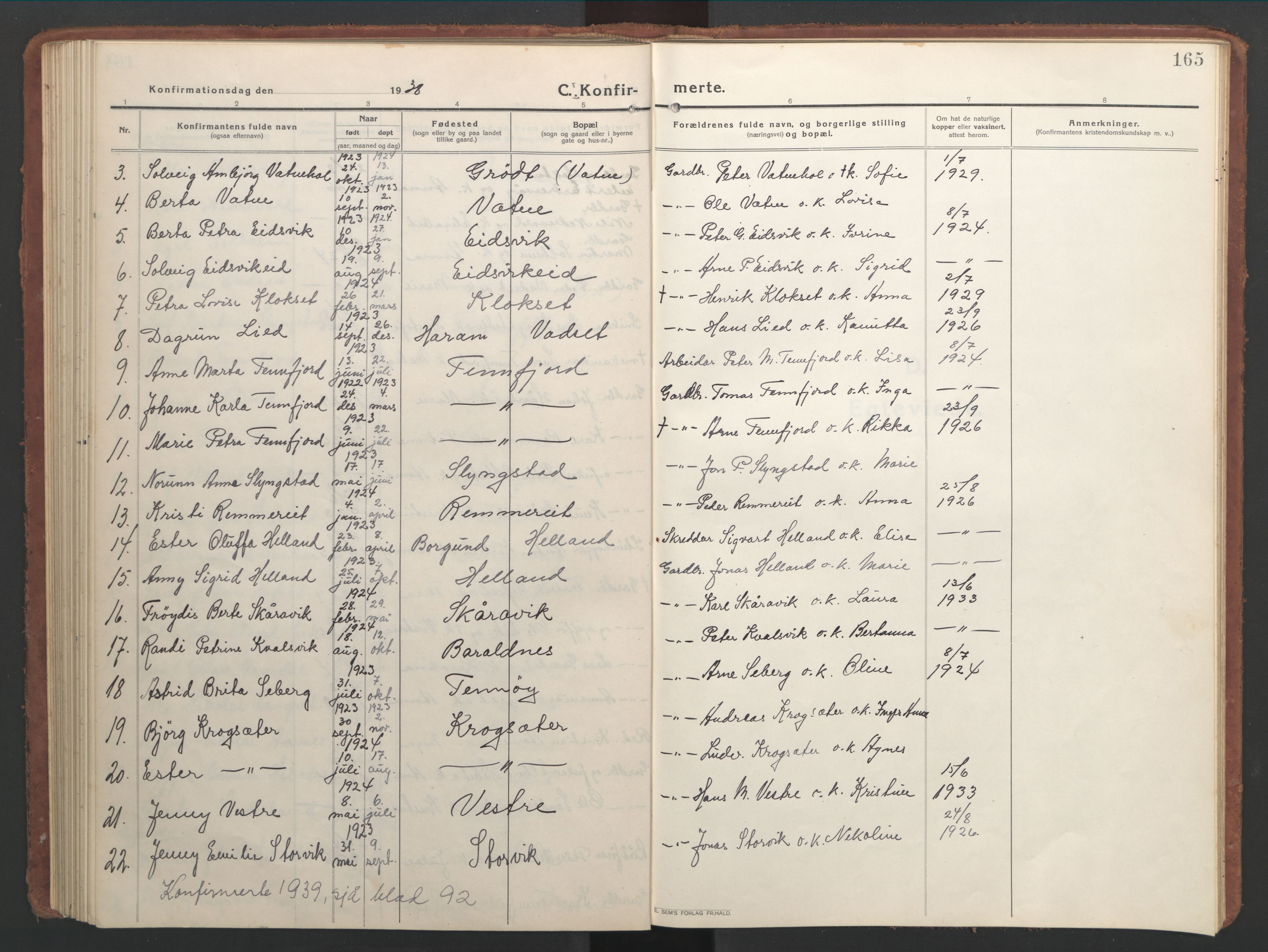 Ministerialprotokoller, klokkerbøker og fødselsregistre - Møre og Romsdal, AV/SAT-A-1454/525/L0378: Klokkerbok nr. 525C04, 1915-1947, s. 165