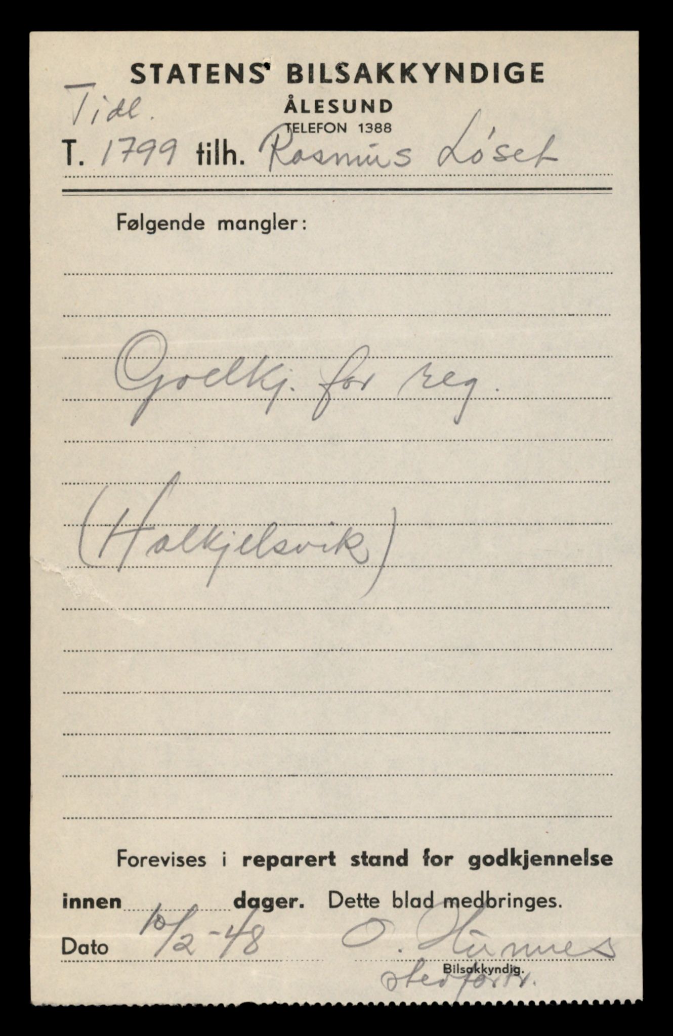 Møre og Romsdal vegkontor - Ålesund trafikkstasjon, AV/SAT-A-4099/F/Fe/L0015: Registreringskort for kjøretøy T 1700 - T 1850, 1927-1998, s. 2009