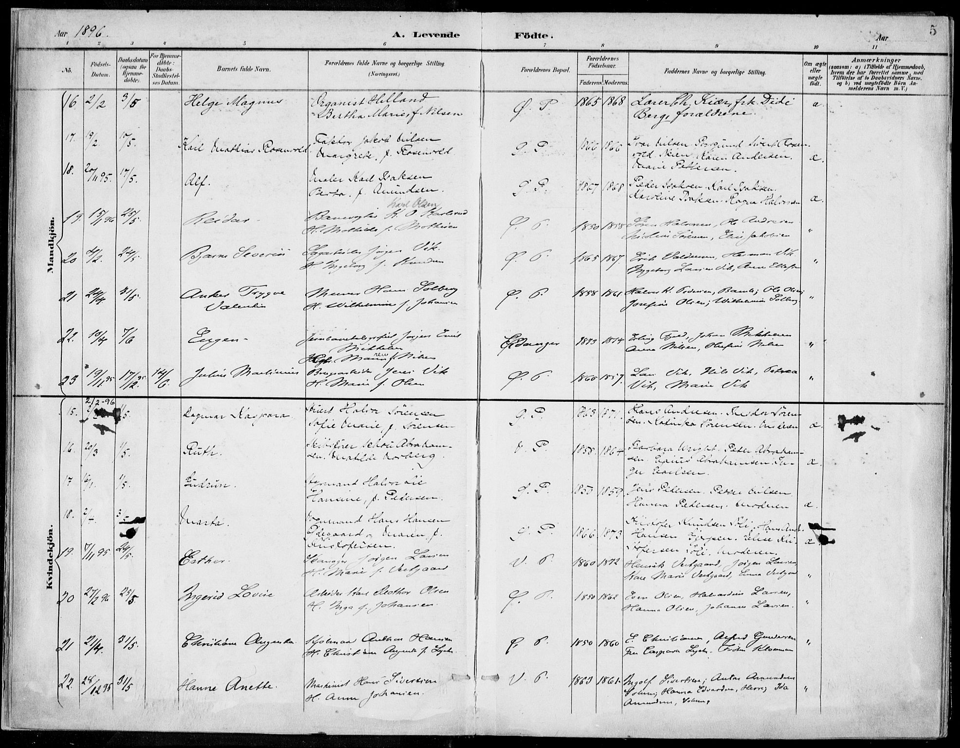 Porsgrunn kirkebøker , AV/SAKO-A-104/F/Fa/L0010: Ministerialbok nr. 10, 1895-1919, s. 5