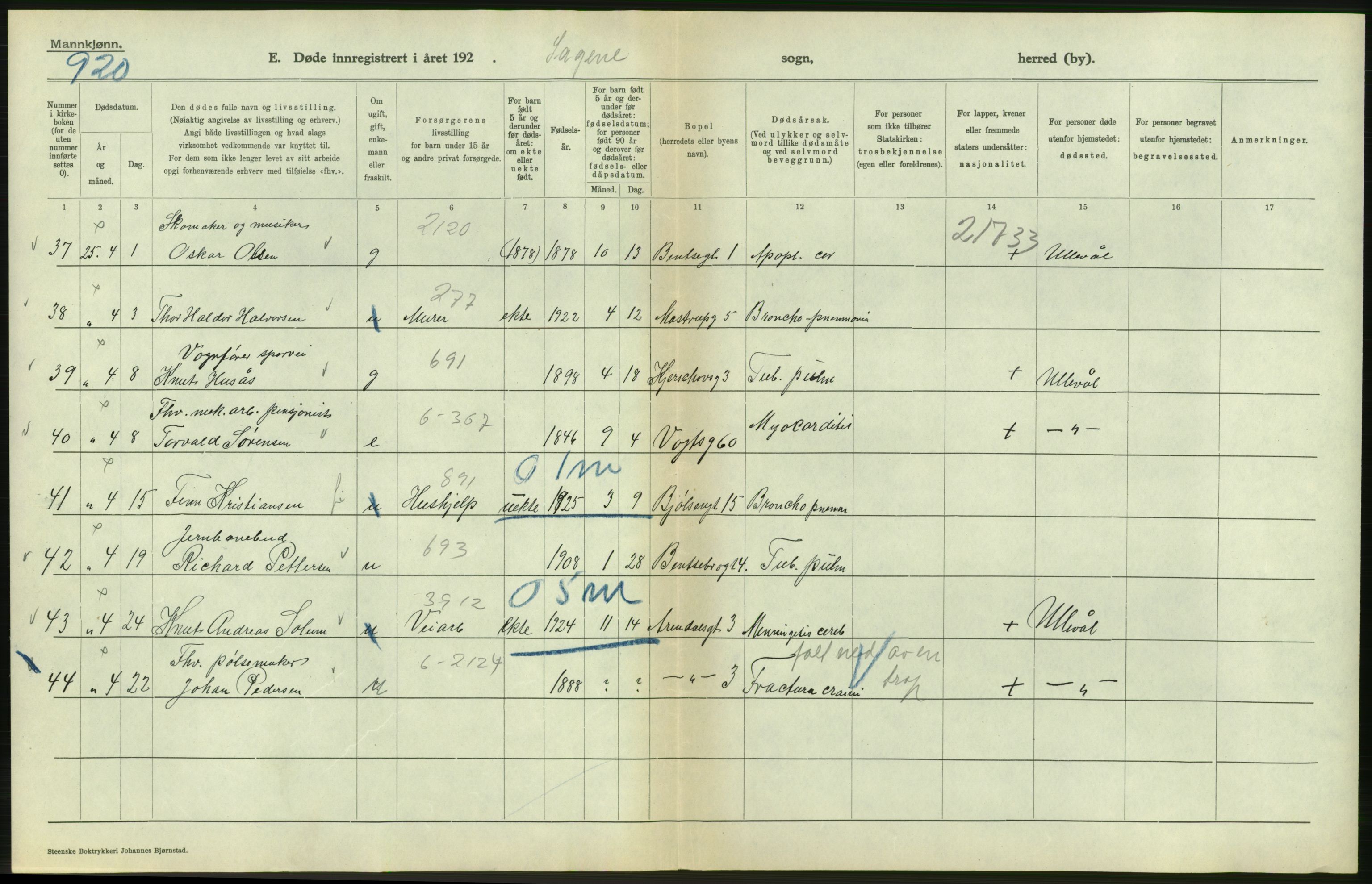 Statistisk sentralbyrå, Sosiodemografiske emner, Befolkning, AV/RA-S-2228/D/Df/Dfc/Dfce/L0009: Oslo: Døde menn, 1925, s. 558