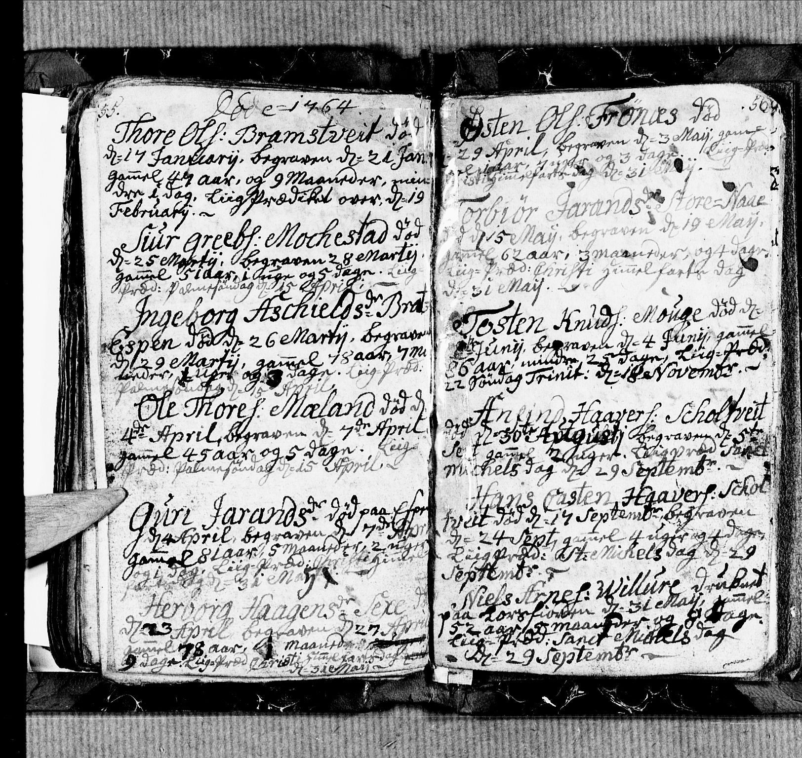 Ullensvang sokneprestembete, SAB/A-78701/H/Hab: Klokkerbok nr. B 1, 1764-1766, s. 55-56