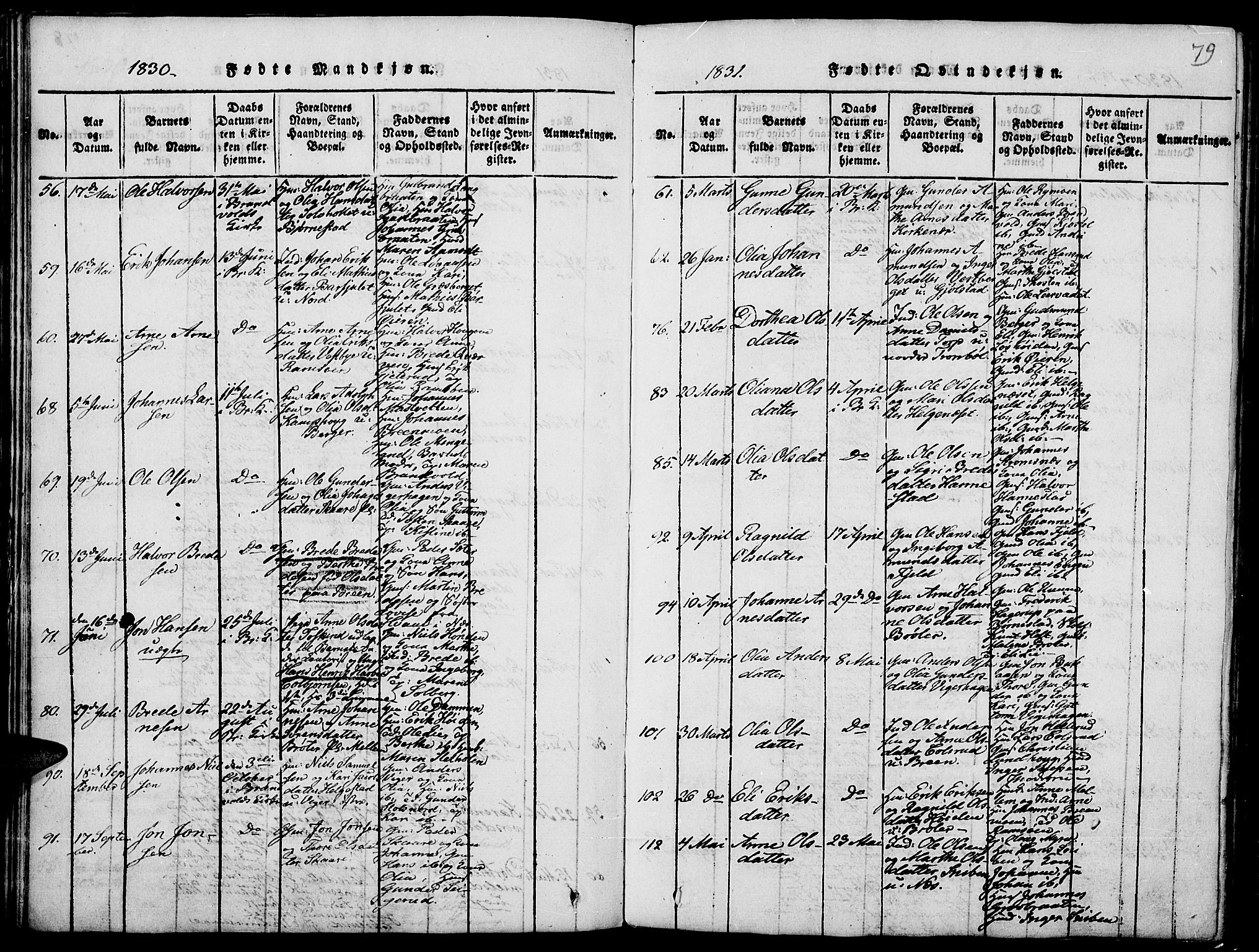 Grue prestekontor, AV/SAH-PREST-036/H/Ha/Hab/L0001: Klokkerbok nr. 1, 1814-1841, s. 79