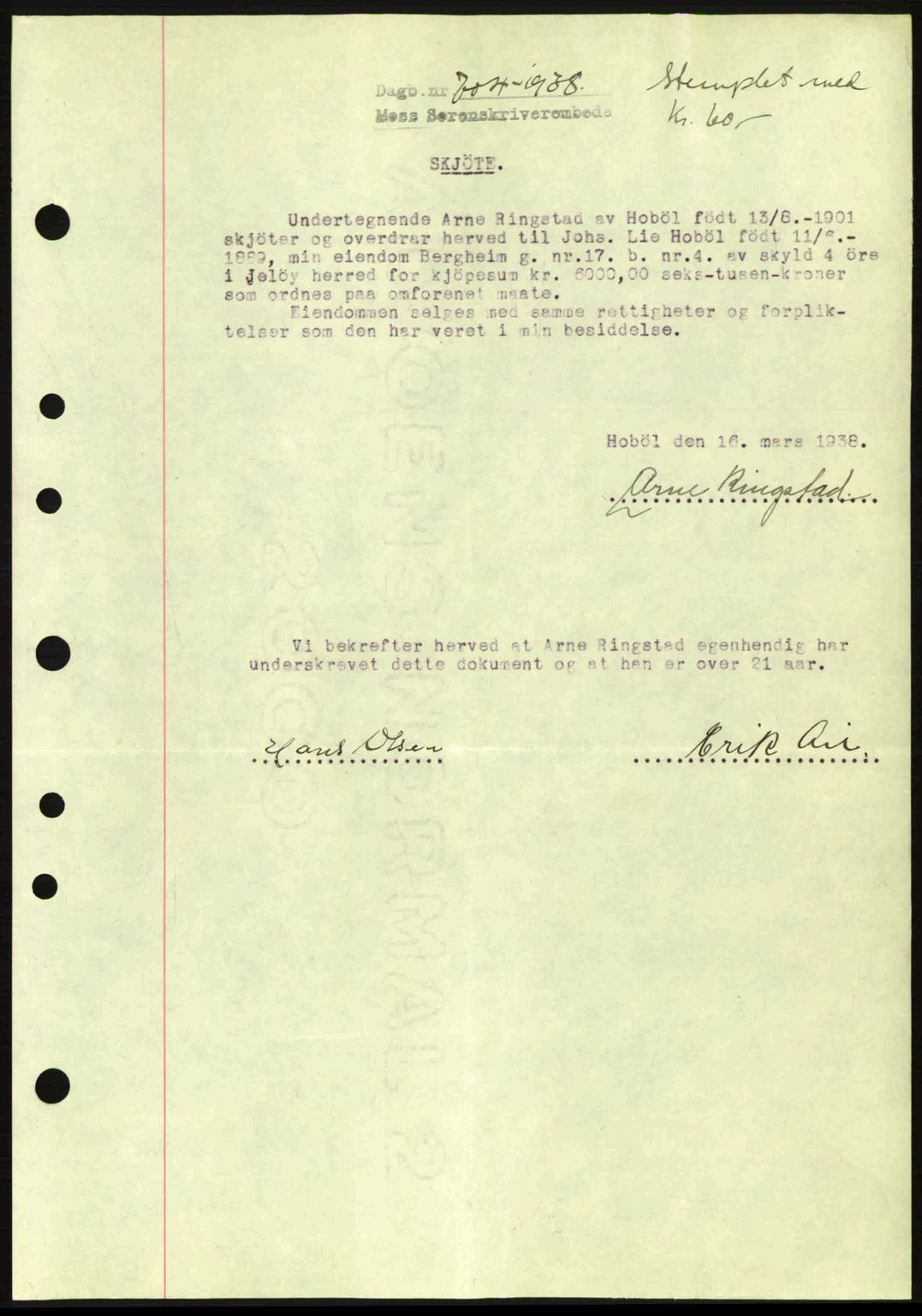 Moss sorenskriveri, SAO/A-10168: Pantebok nr. A4, 1938-1938, Dagboknr: 704/1938