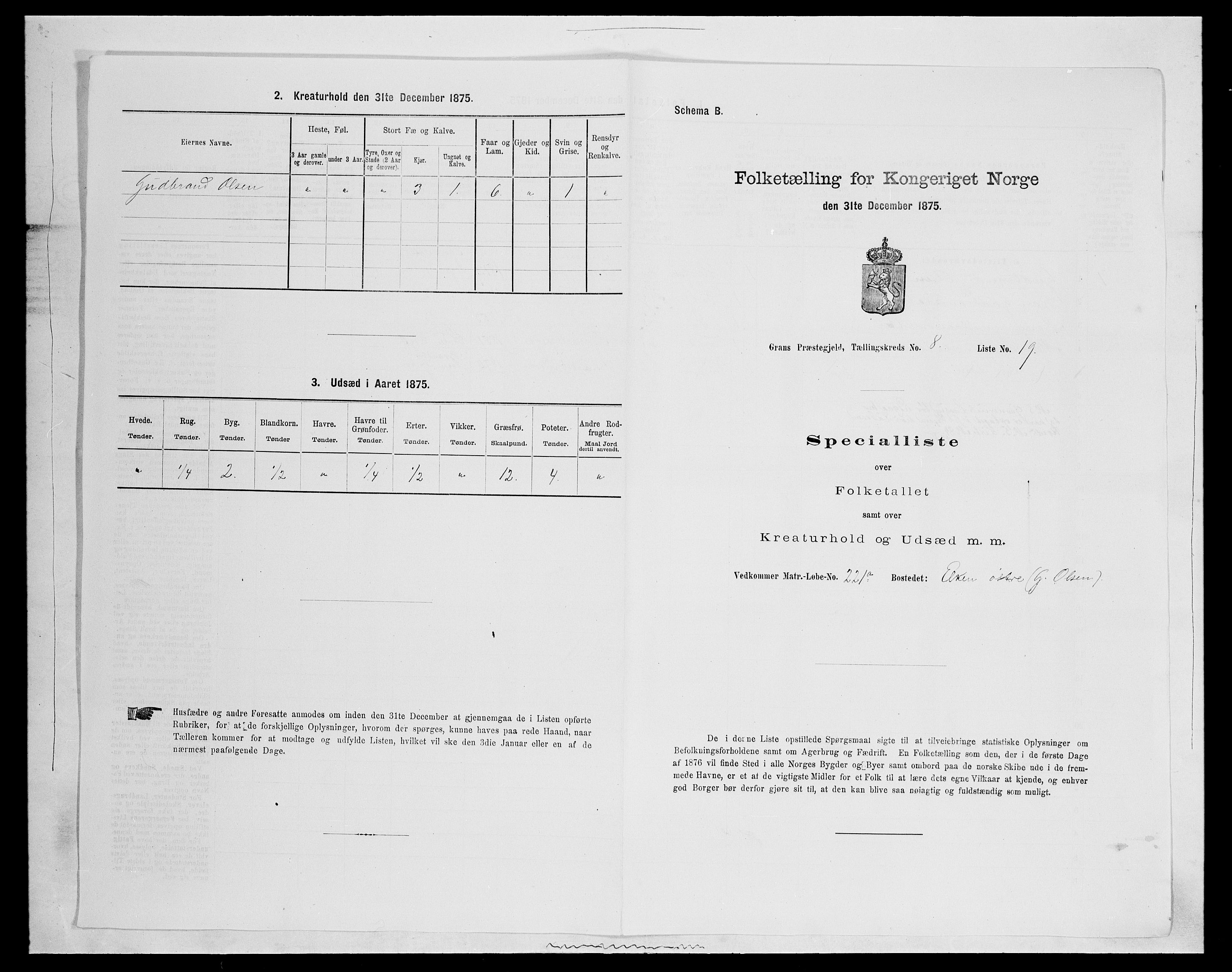 SAH, Folketelling 1875 for 0534P Gran prestegjeld, 1875, s. 1517