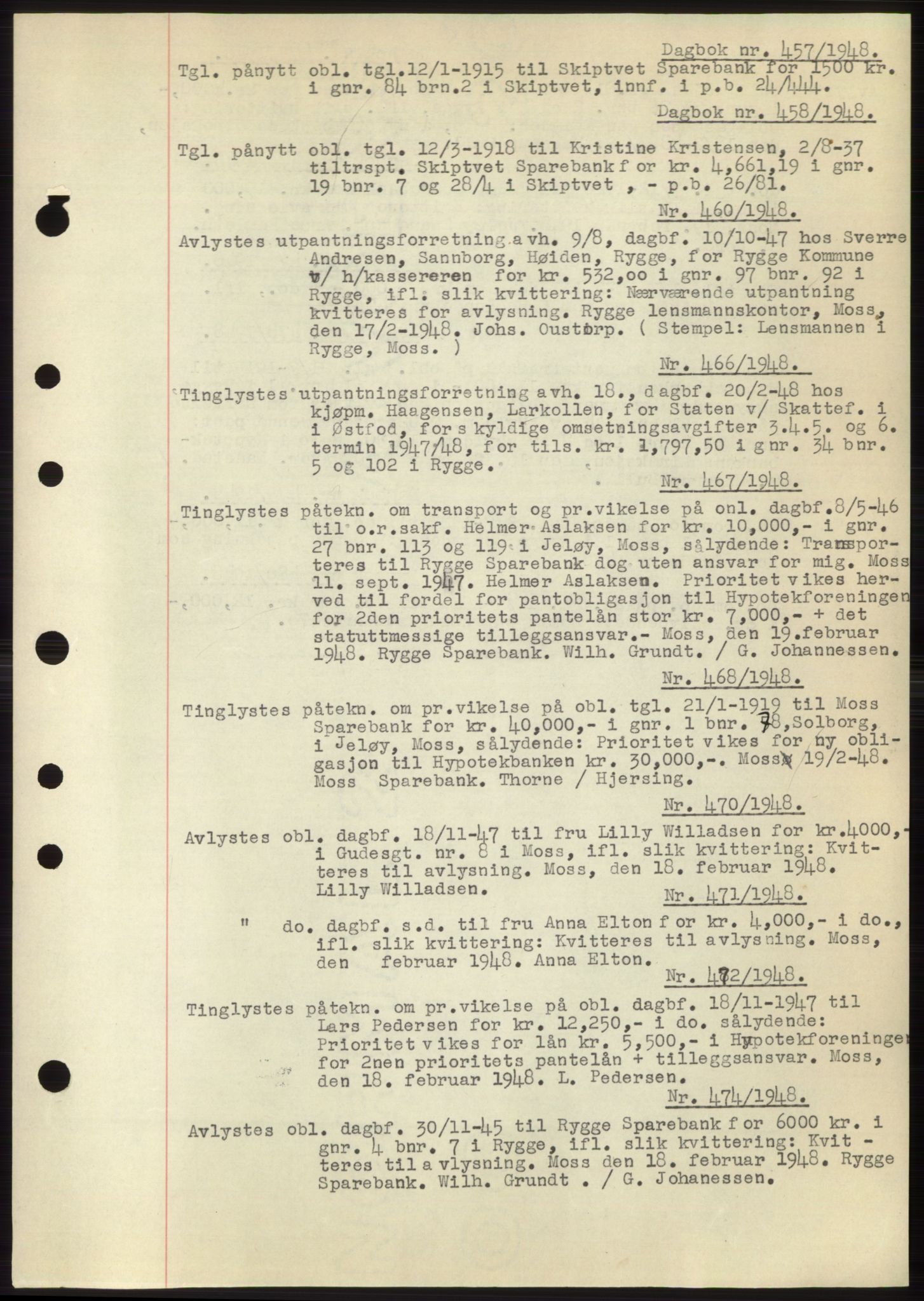 Moss sorenskriveri, SAO/A-10168: Pantebok nr. C10, 1938-1950, Dagboknr: 457/1948