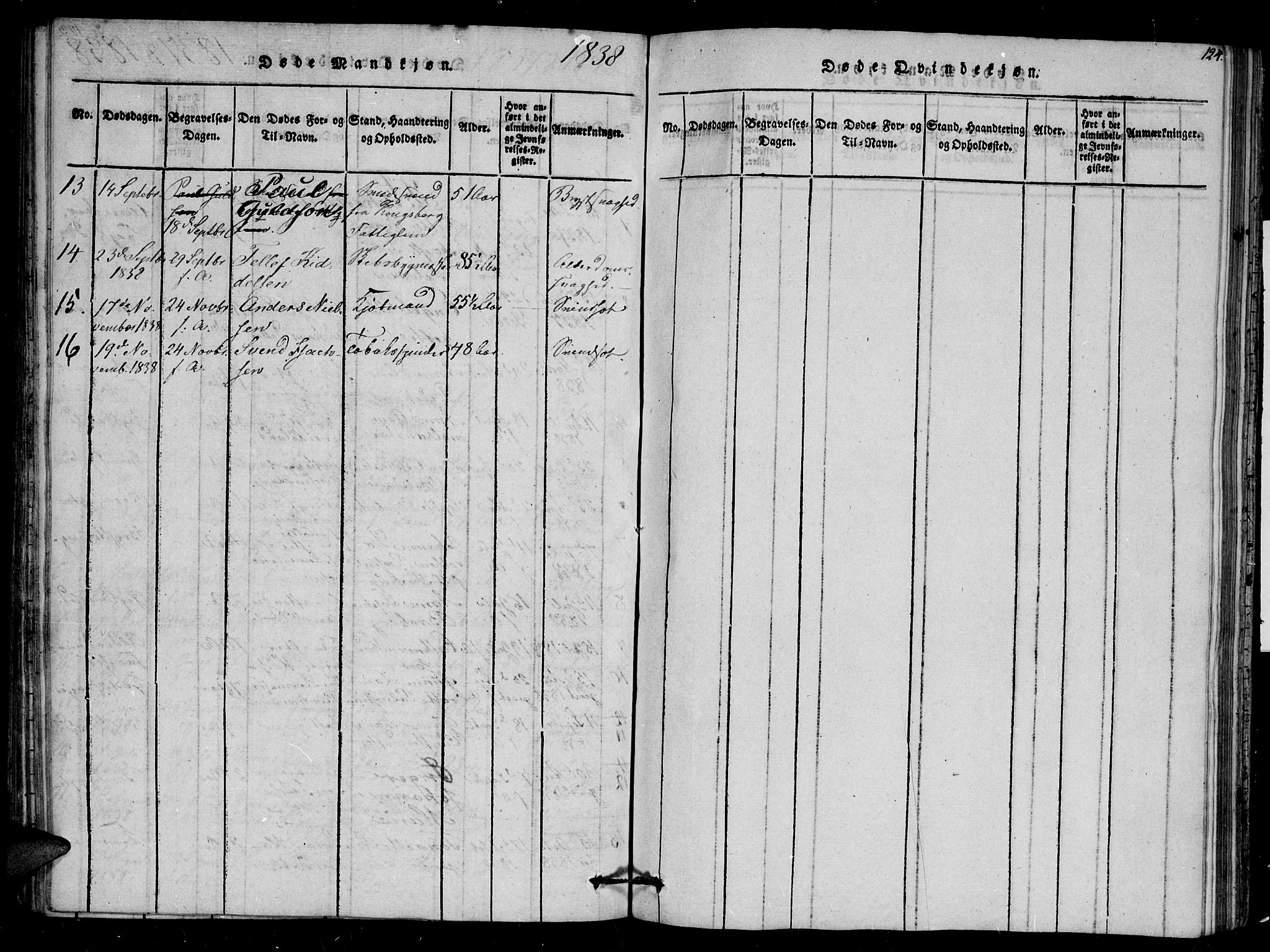 Arendal sokneprestkontor, Trefoldighet, AV/SAK-1111-0040/F/Fb/L0001: Klokkerbok nr. B 1, 1816-1838, s. 124
