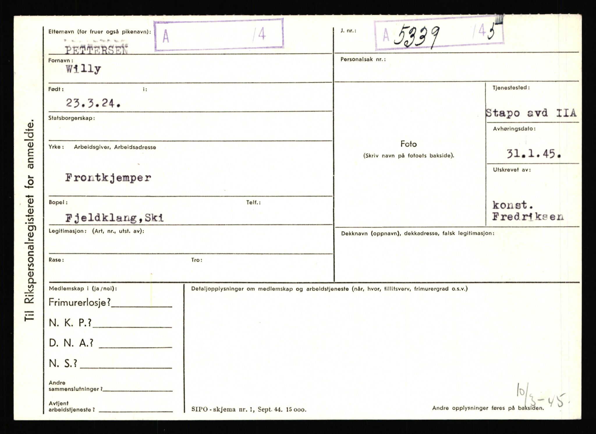 Statspolitiet - Hovedkontoret / Osloavdelingen, AV/RA-S-1329/C/Ca/L0012: Oanæs - Quistgaard	, 1943-1945, s. 4436