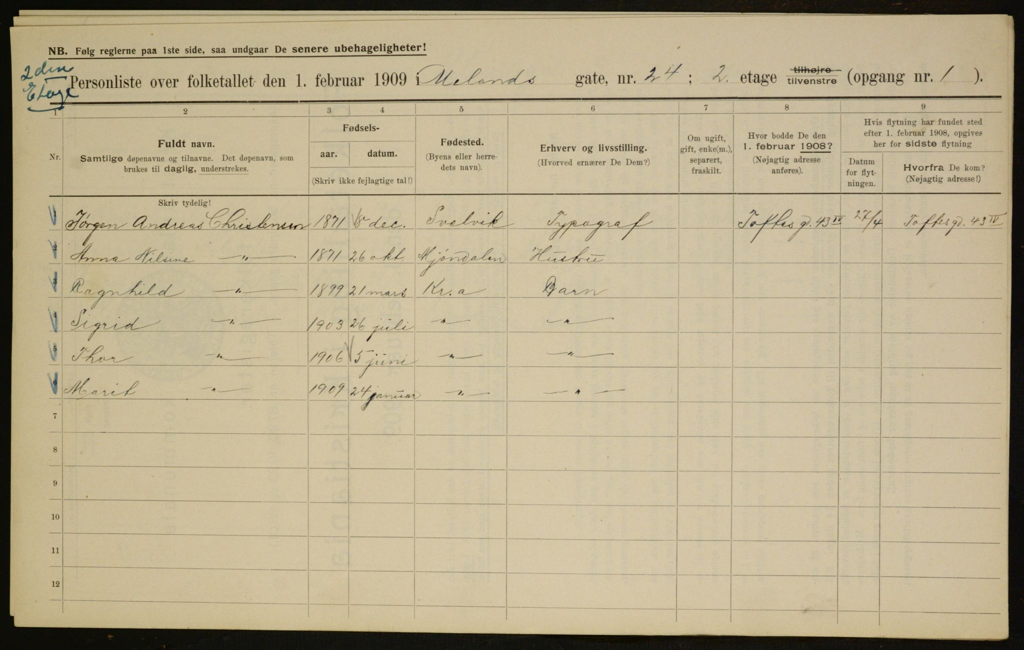 OBA, Kommunal folketelling 1.2.1909 for Kristiania kjøpstad, 1909, s. 107601