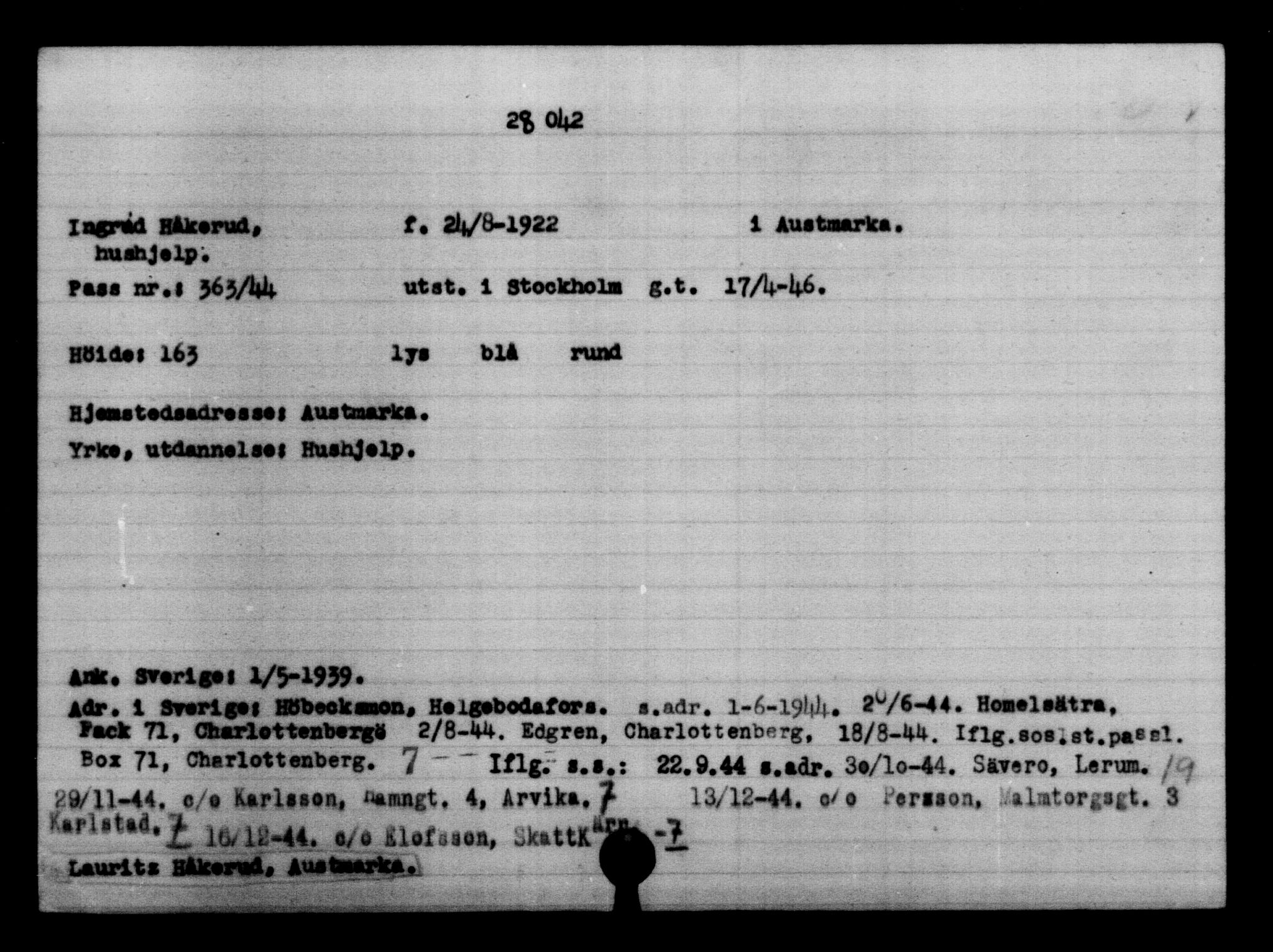 Den Kgl. Norske Legasjons Flyktningskontor, RA/S-6753/V/Va/L0011: Kjesäterkartoteket.  Flyktningenr. 25300-28349, 1940-1945, s. 2925