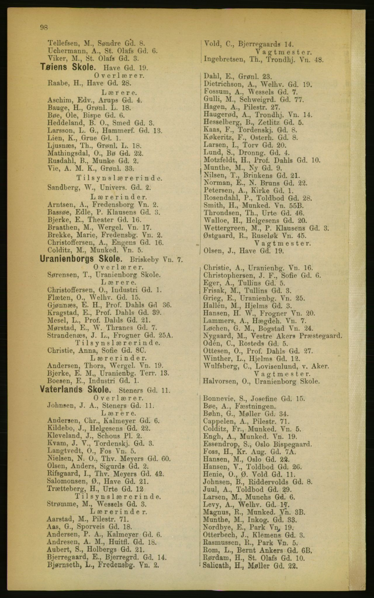 Kristiania/Oslo adressebok, PUBL/-, 1889, s. 98