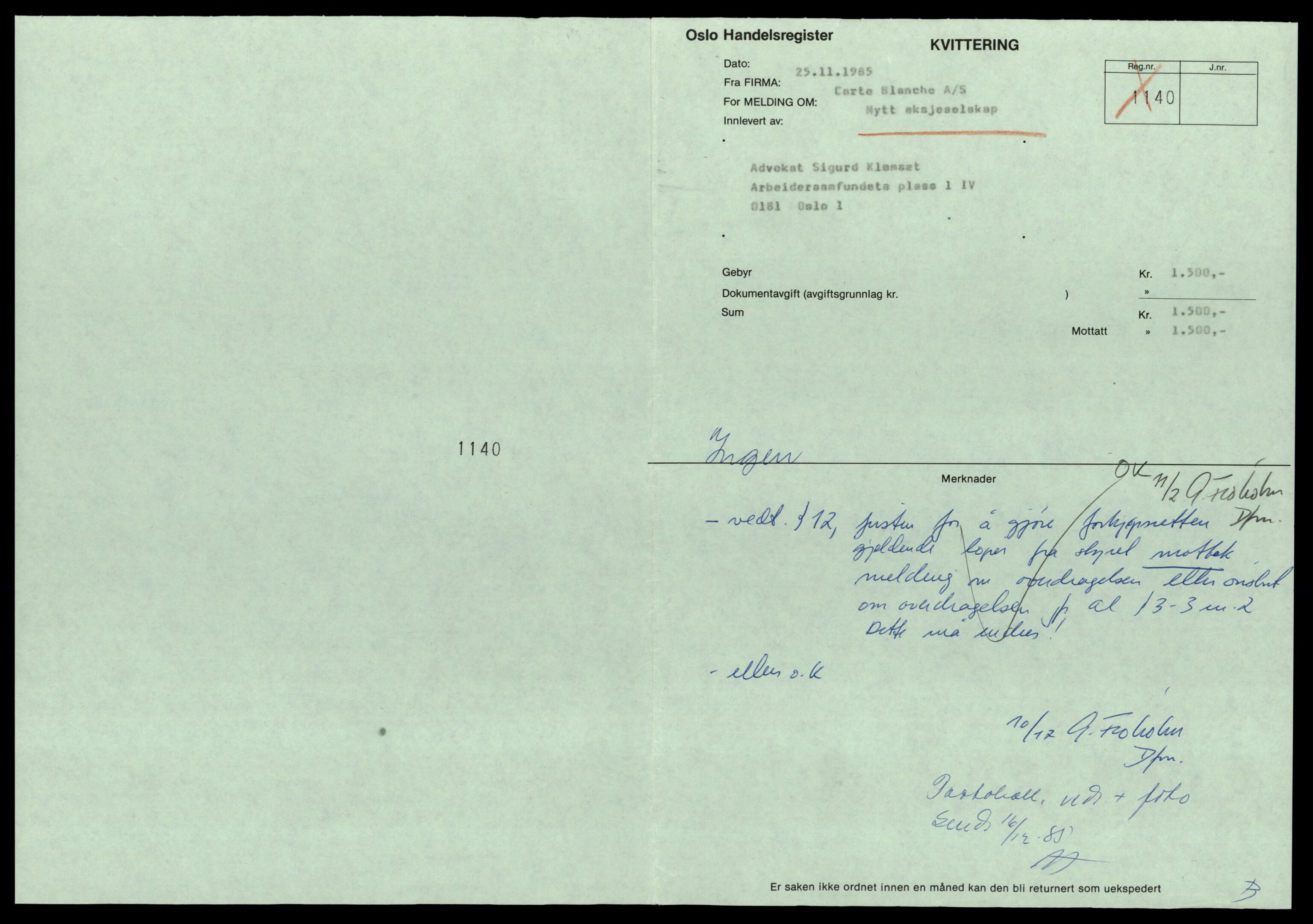 Oslo byfogd, Handelsregisteret, SAT/A-10867/G/Gc/Gca/L0129: Ikke konverterte foretak, Cart-Cat, 1890-1990, s. 1