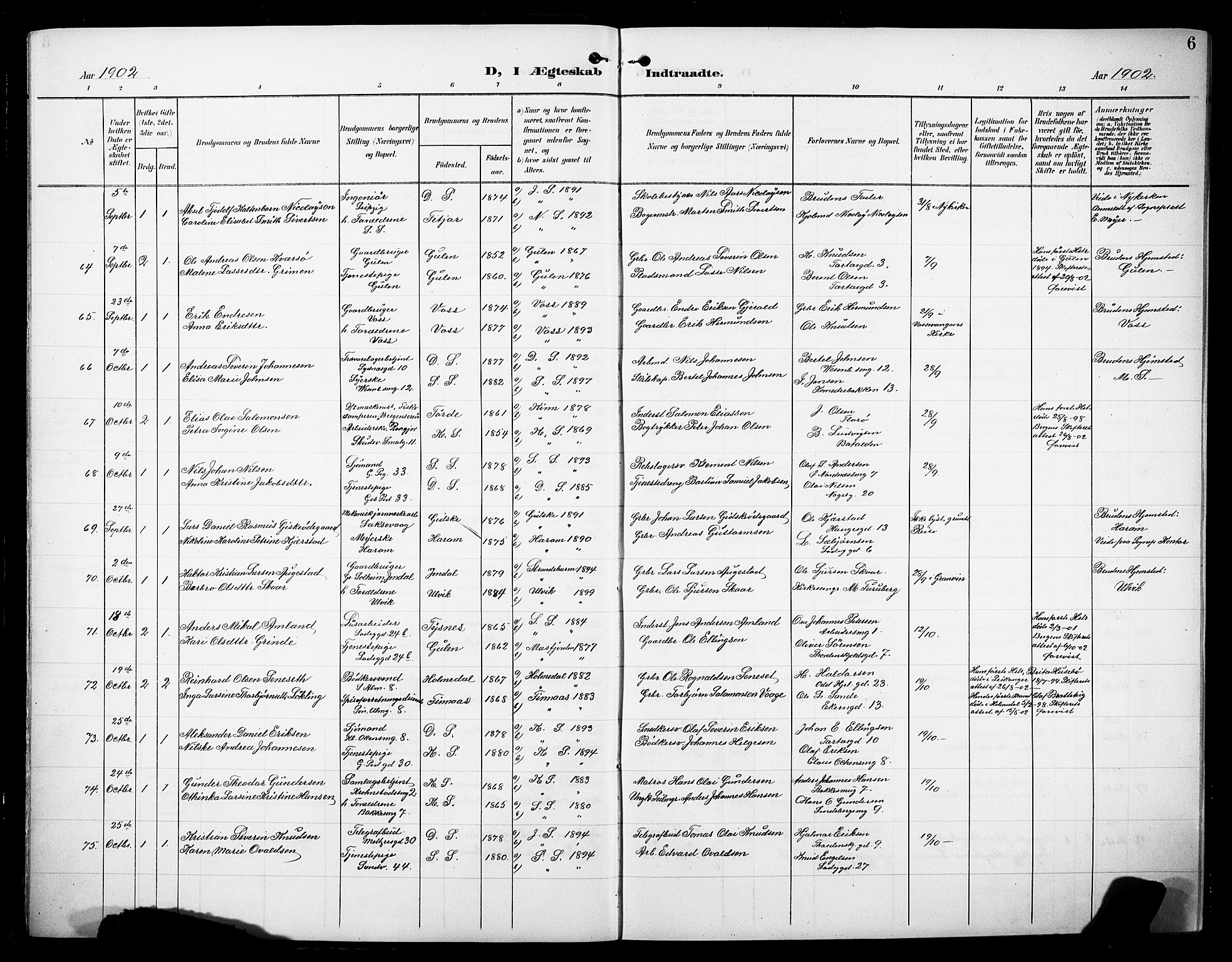 Sandviken Sokneprestembete, AV/SAB-A-77601/H/Hb/L0014: Klokkerbok nr. D 1, 1902-1929, s. 6