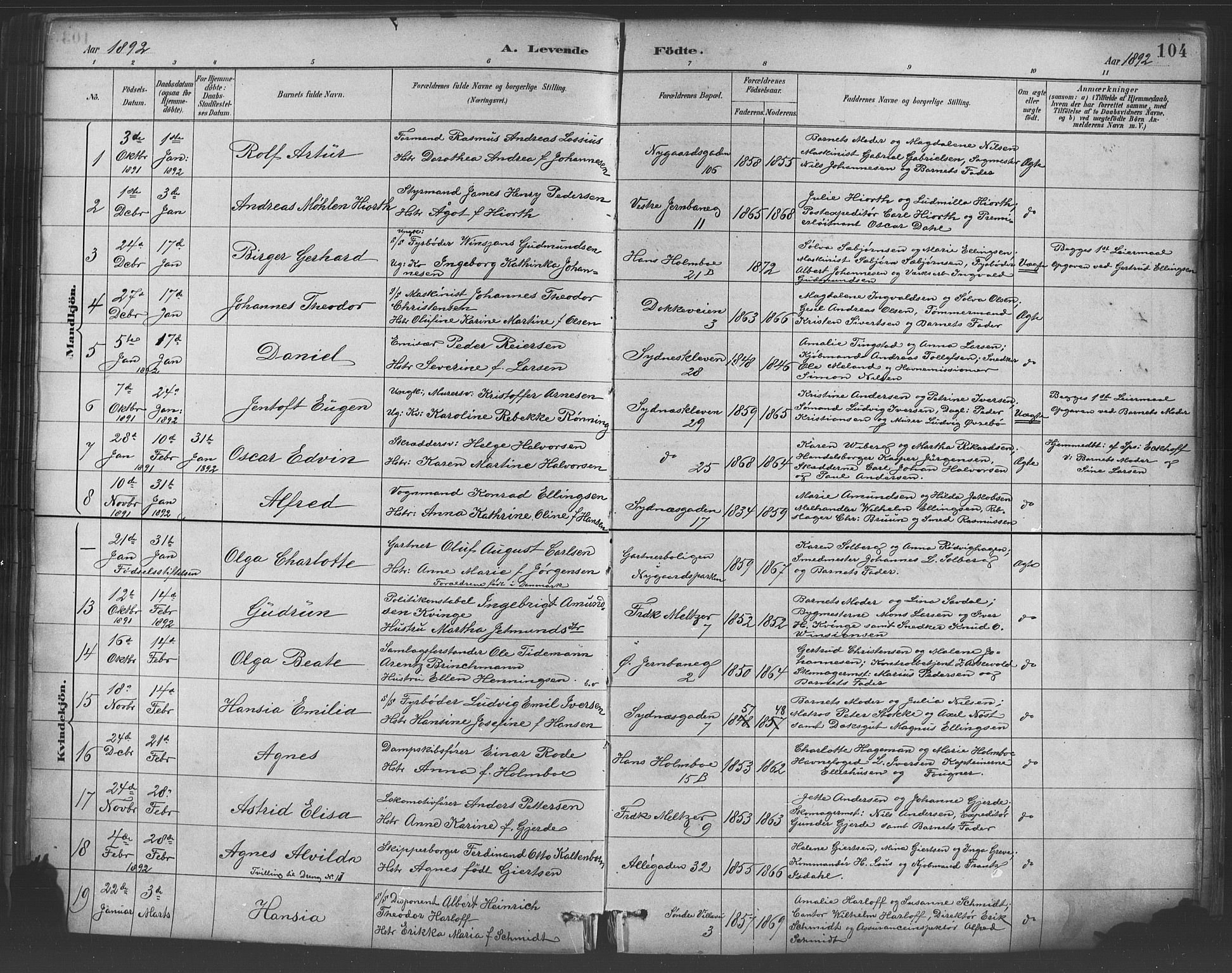 Johanneskirken sokneprestembete, AV/SAB-A-76001/H/Hab: Klokkerbok nr. A 1, 1885-1900, s. 104