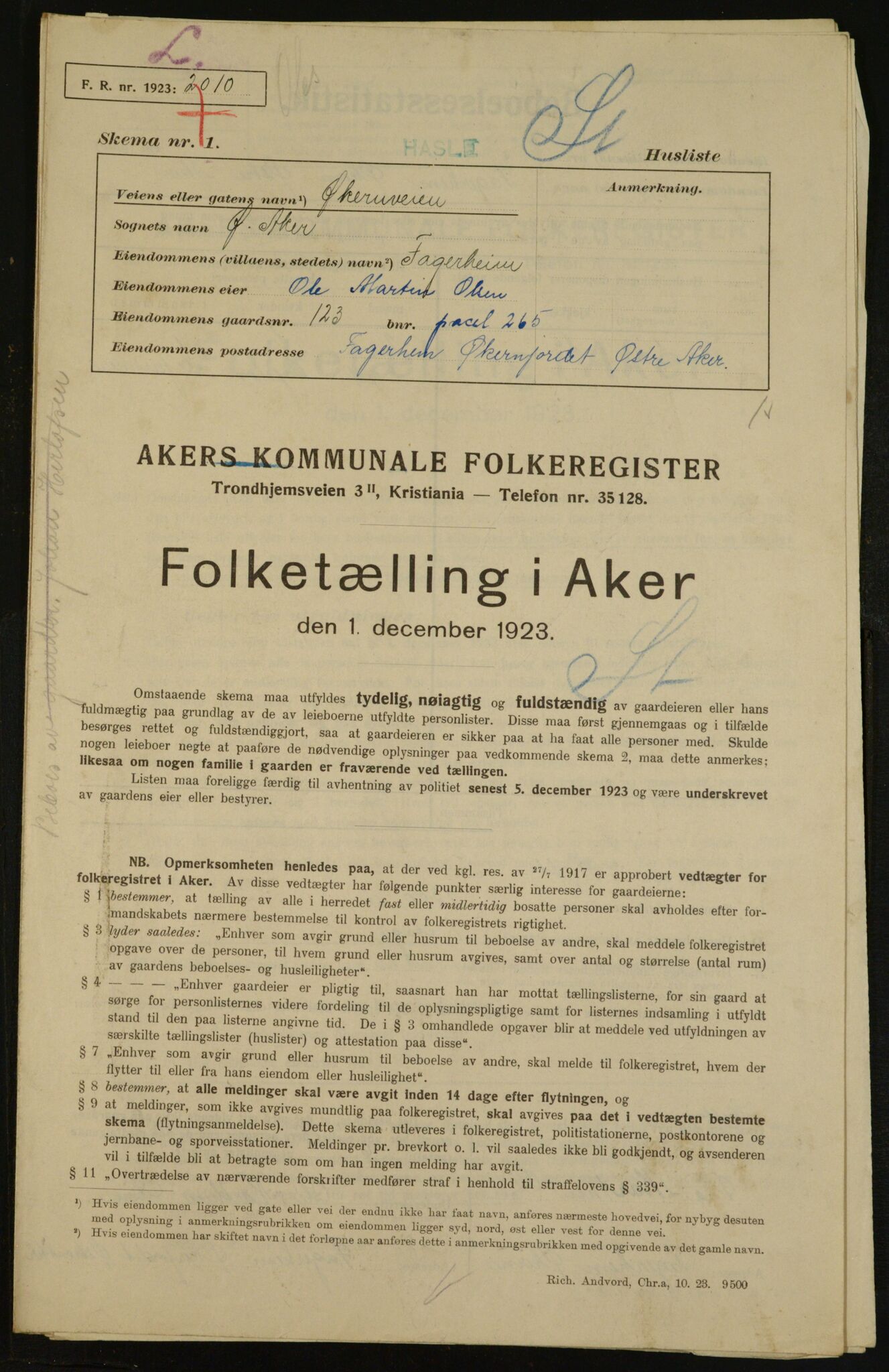 , Kommunal folketelling 1.12.1923 for Aker, 1923, s. 35211