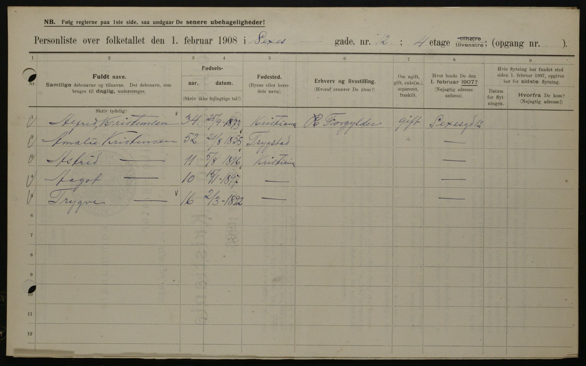 OBA, Kommunal folketelling 1.2.1908 for Kristiania kjøpstad, 1908, s. 85303