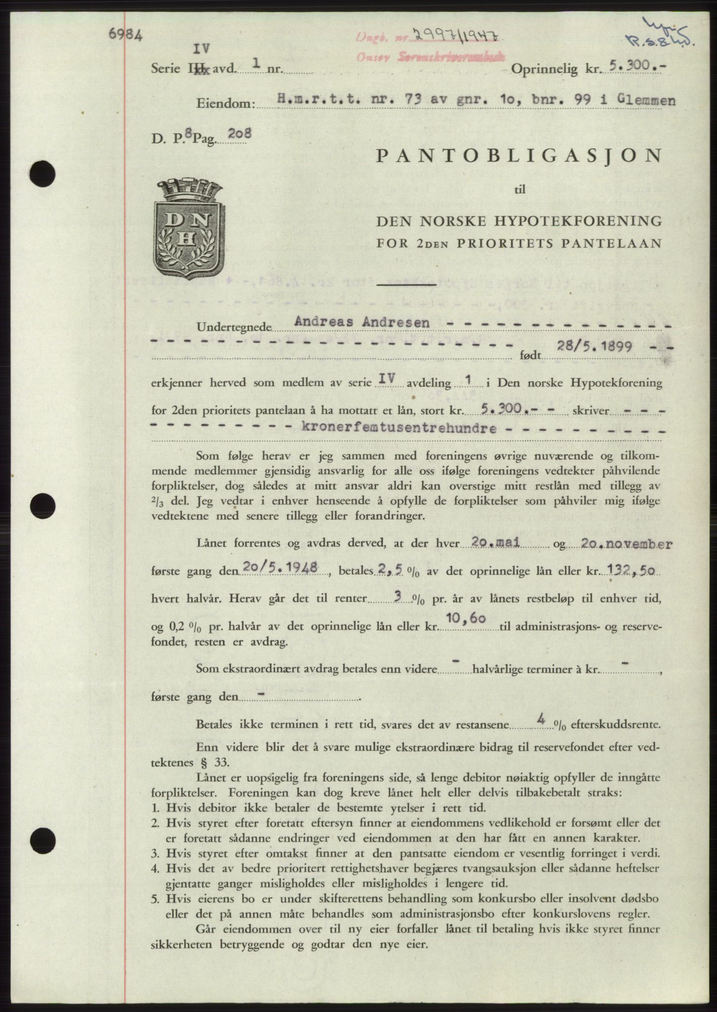Onsøy sorenskriveri, SAO/A-10474/G/Ga/Gac/L0006: Pantebok nr. B 12-6, 1947-1948, Dagboknr: 2997/1947