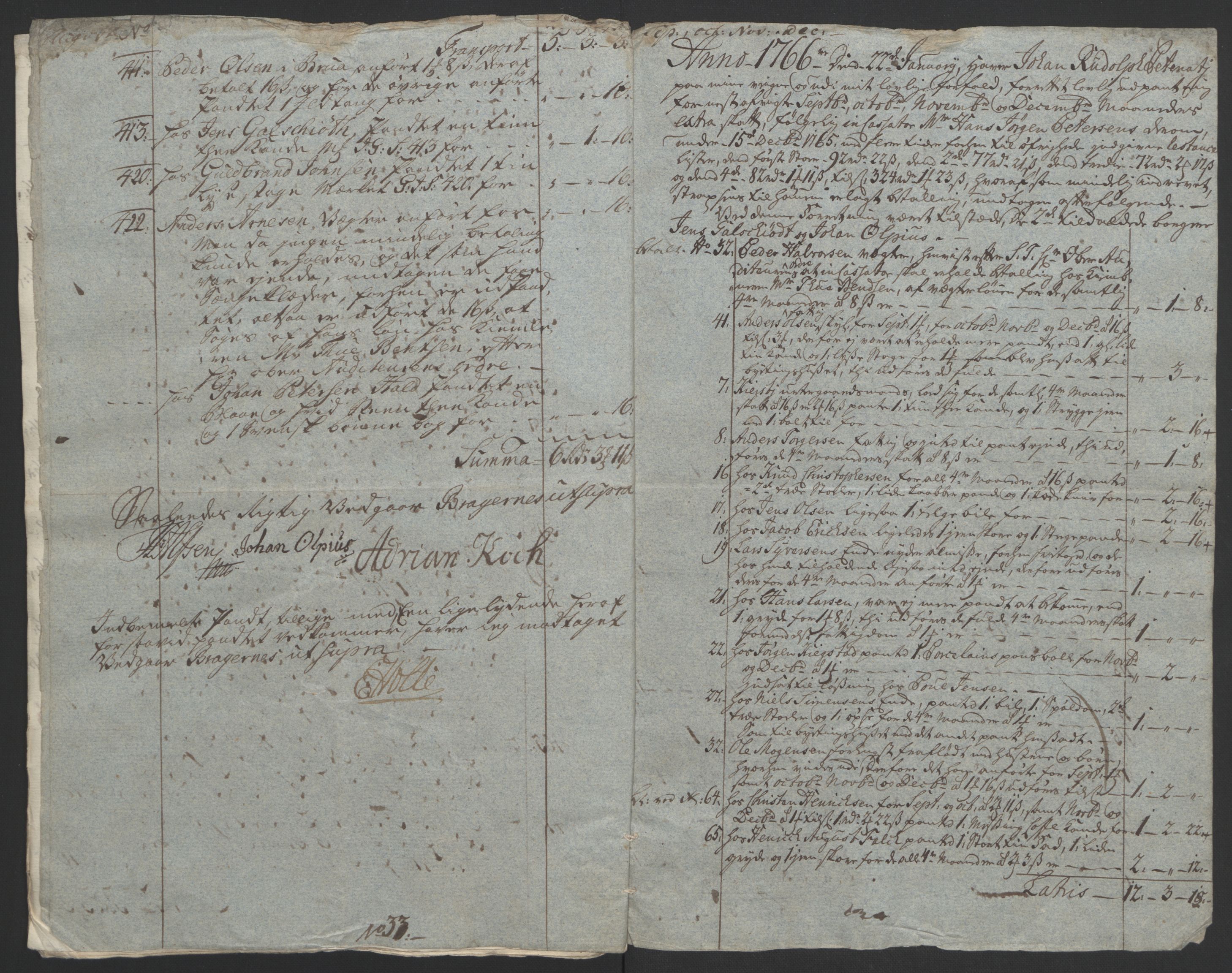 Rentekammeret inntil 1814, Reviderte regnskaper, Byregnskaper, AV/RA-EA-4066/R/Rf/L0119/0001: [F2] Kontribusjonsregnskap / Ekstraskatt, 1762-1767, s. 344