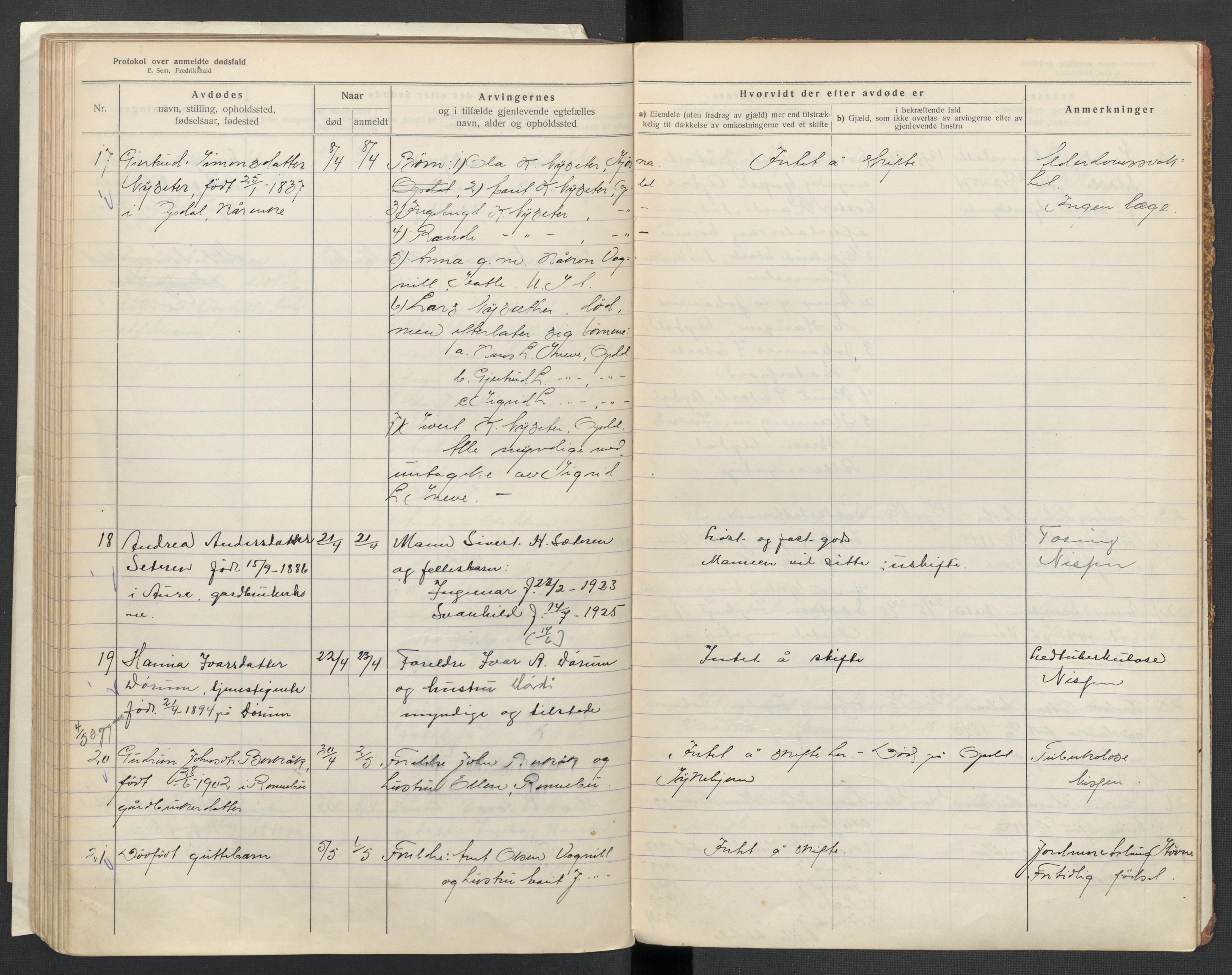 Oppdal lensmannskontor, AV/SAT-A-1073/1/02/L0003: 2.01.03 Dødsfallsprotokoll, 1919-1929