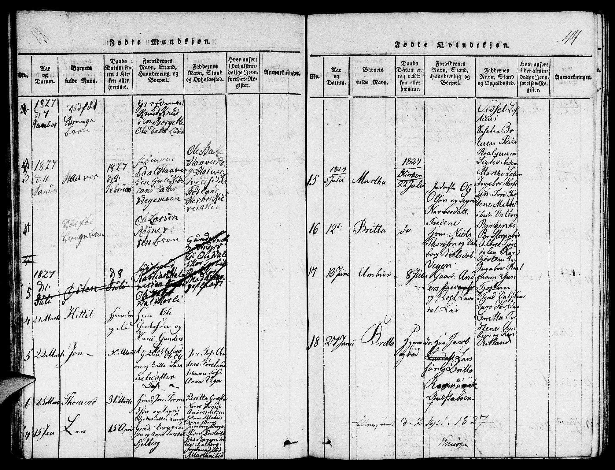 Suldal sokneprestkontor, AV/SAST-A-101845/01/V/L0001: Klokkerbok nr. B 1, 1816-1836, s. 44