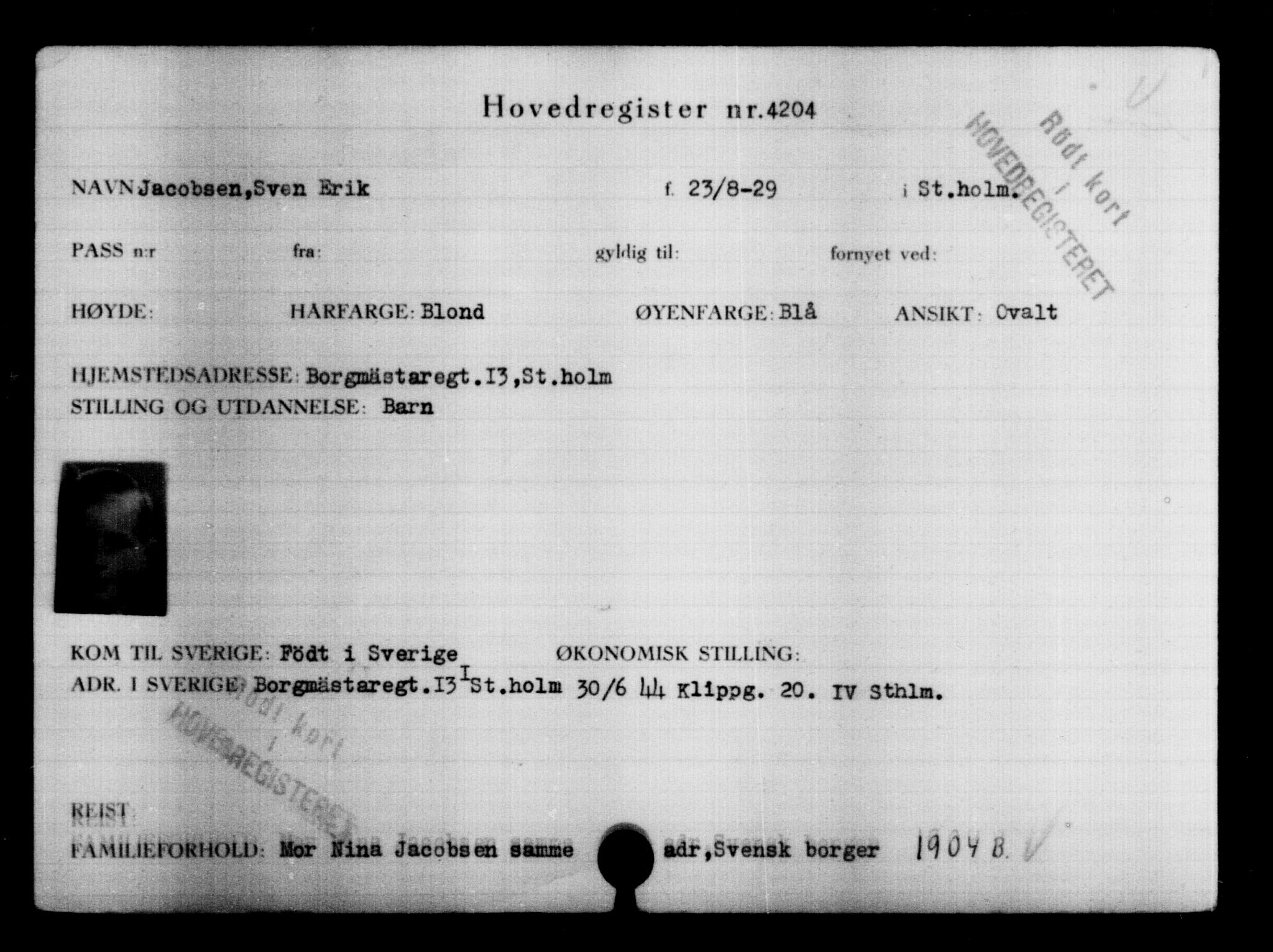 Utenriksstasjonene, Legasjonen i Stockholm, Flyktningkontoret, AV/RA-S-6753/V/Va/L0004: Kjesäterkartoteket, flyktning nr. 3496-6610, 1940-1945, s. 859