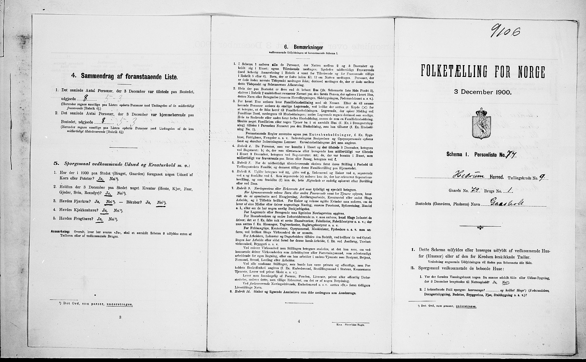 RA, Folketelling 1900 for 0727 Hedrum herred, 1900, s. 869