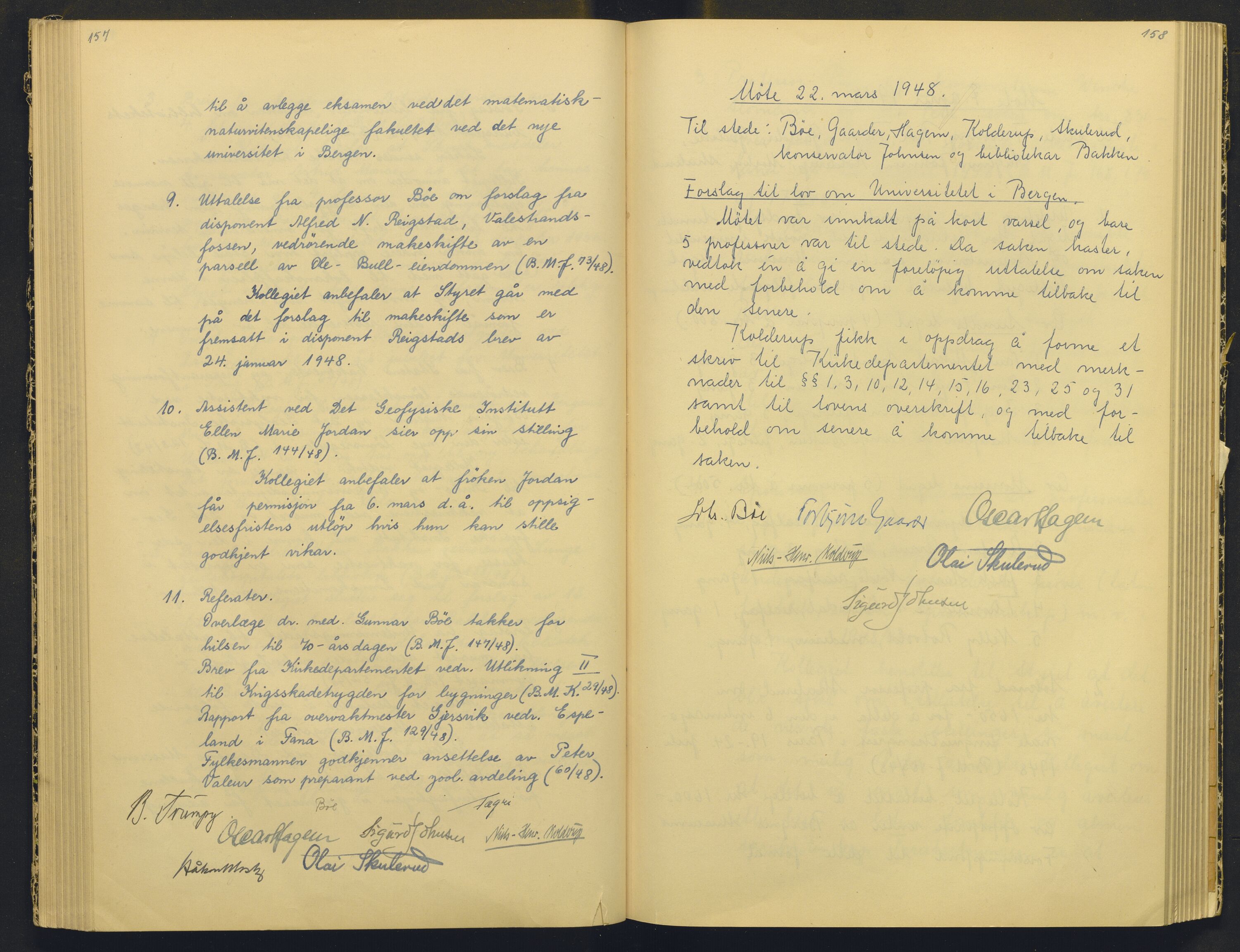 Bergens Museum, AV/SAB-A-17301/18/A/L0004: Professorkollegiets møtebok med register , 1945-1949, s. 157-158