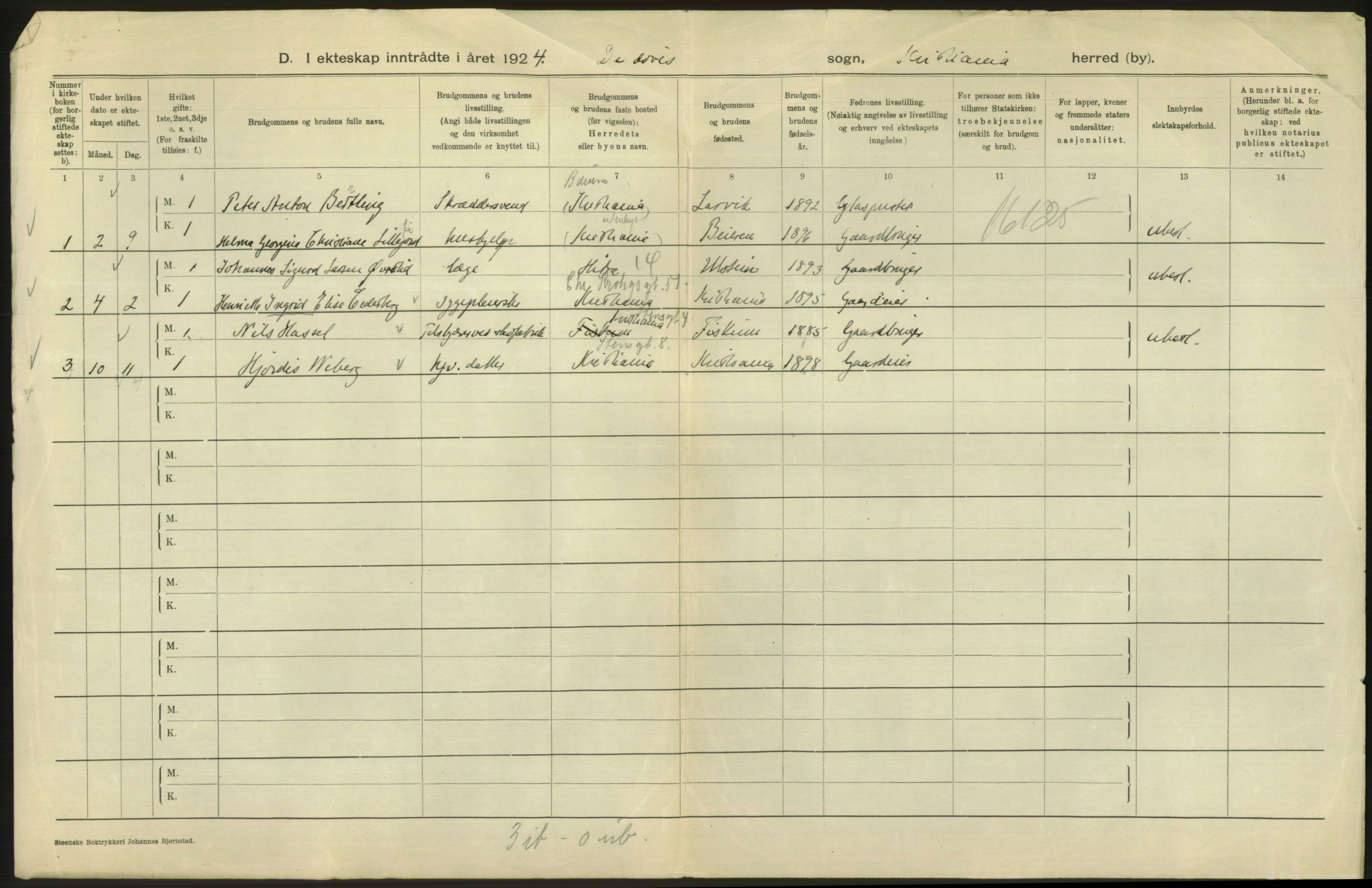 Statistisk sentralbyrå, Sosiodemografiske emner, Befolkning, AV/RA-S-2228/D/Df/Dfc/Dfcd/L0007: Kristiania: Gifte, 1924, s. 820
