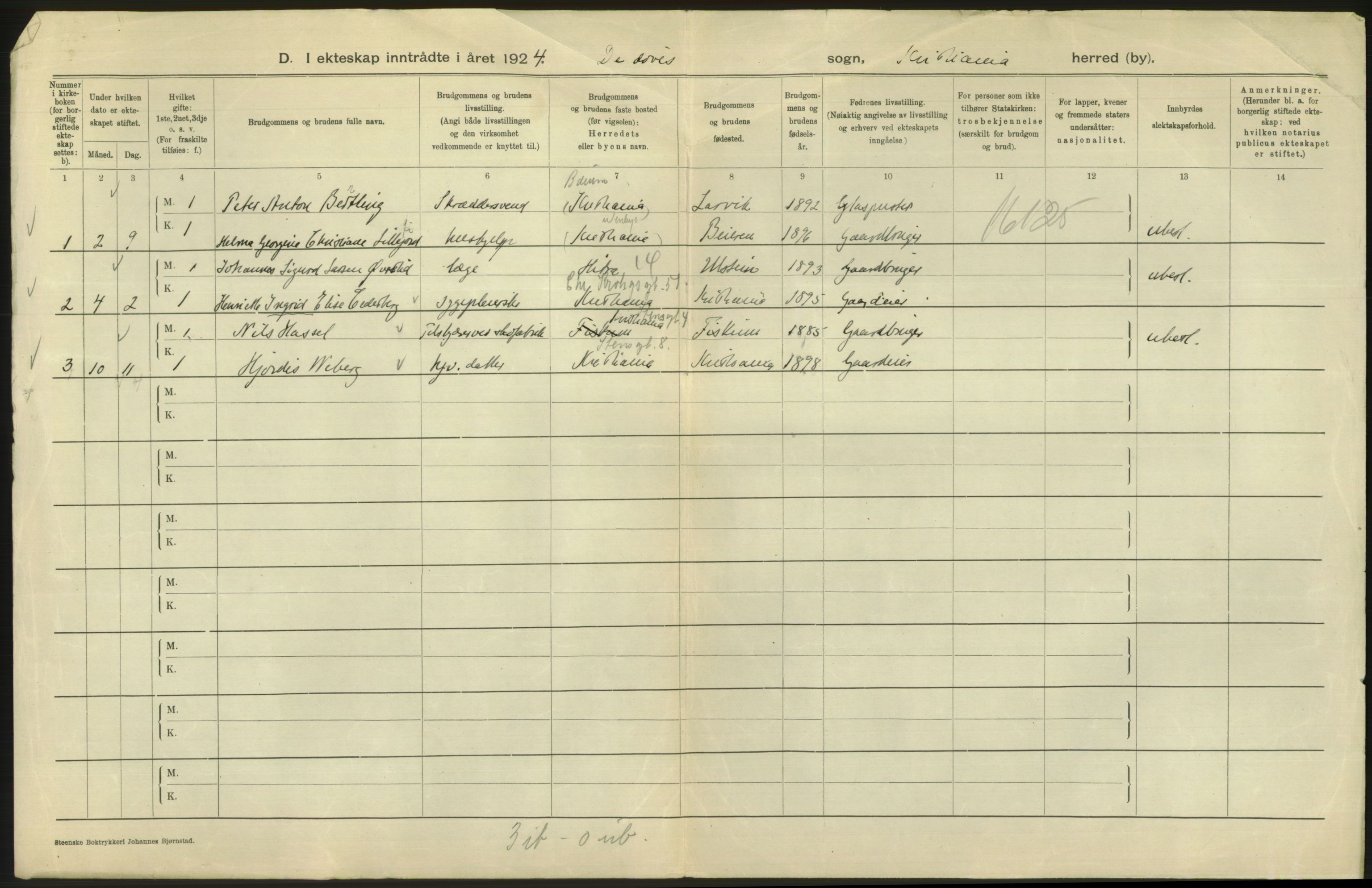 Statistisk sentralbyrå, Sosiodemografiske emner, Befolkning, RA/S-2228/D/Df/Dfc/Dfcd/L0007: Kristiania: Gifte, 1924, s. 820