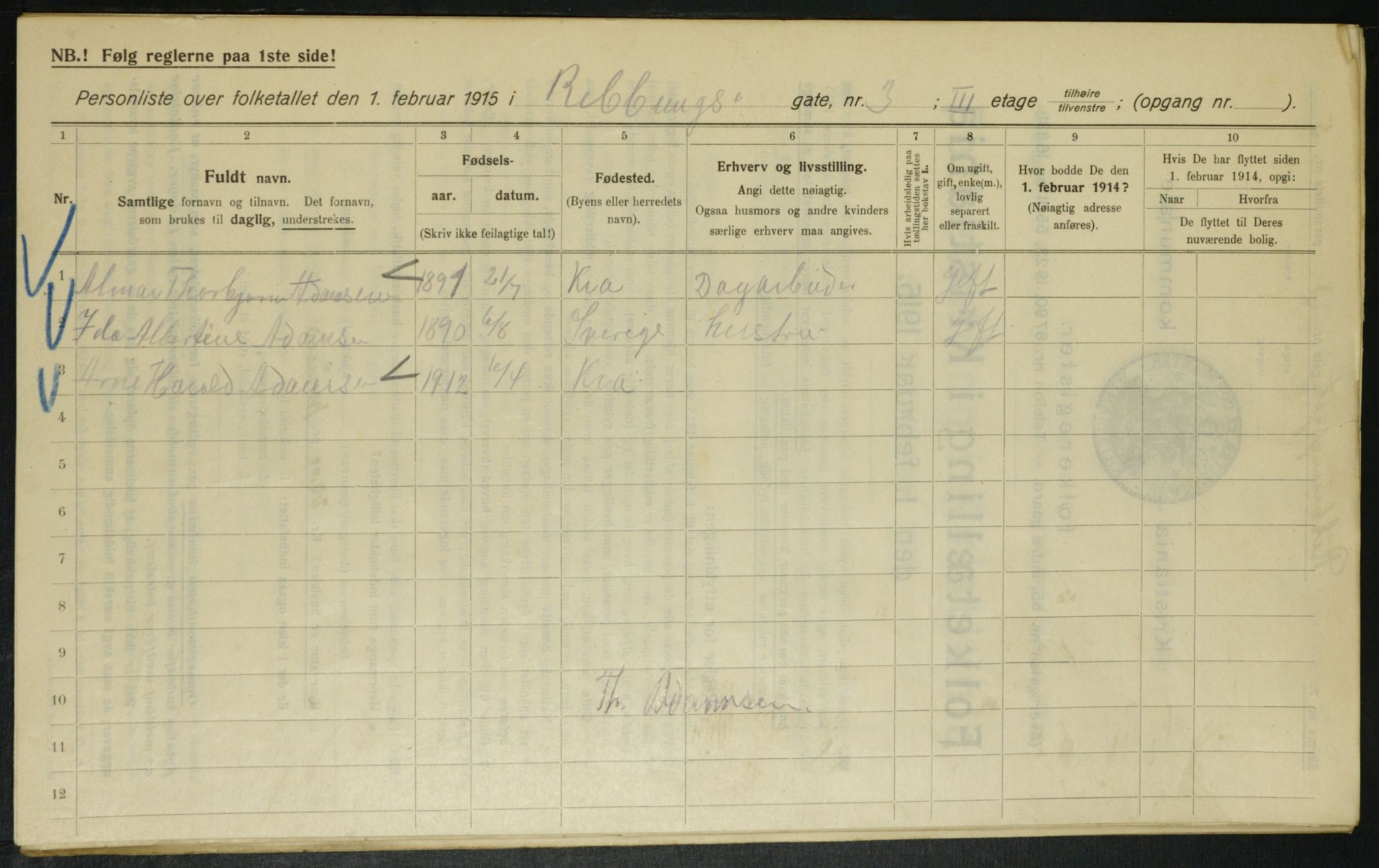 OBA, Kommunal folketelling 1.2.1915 for Kristiania, 1915, s. 82667