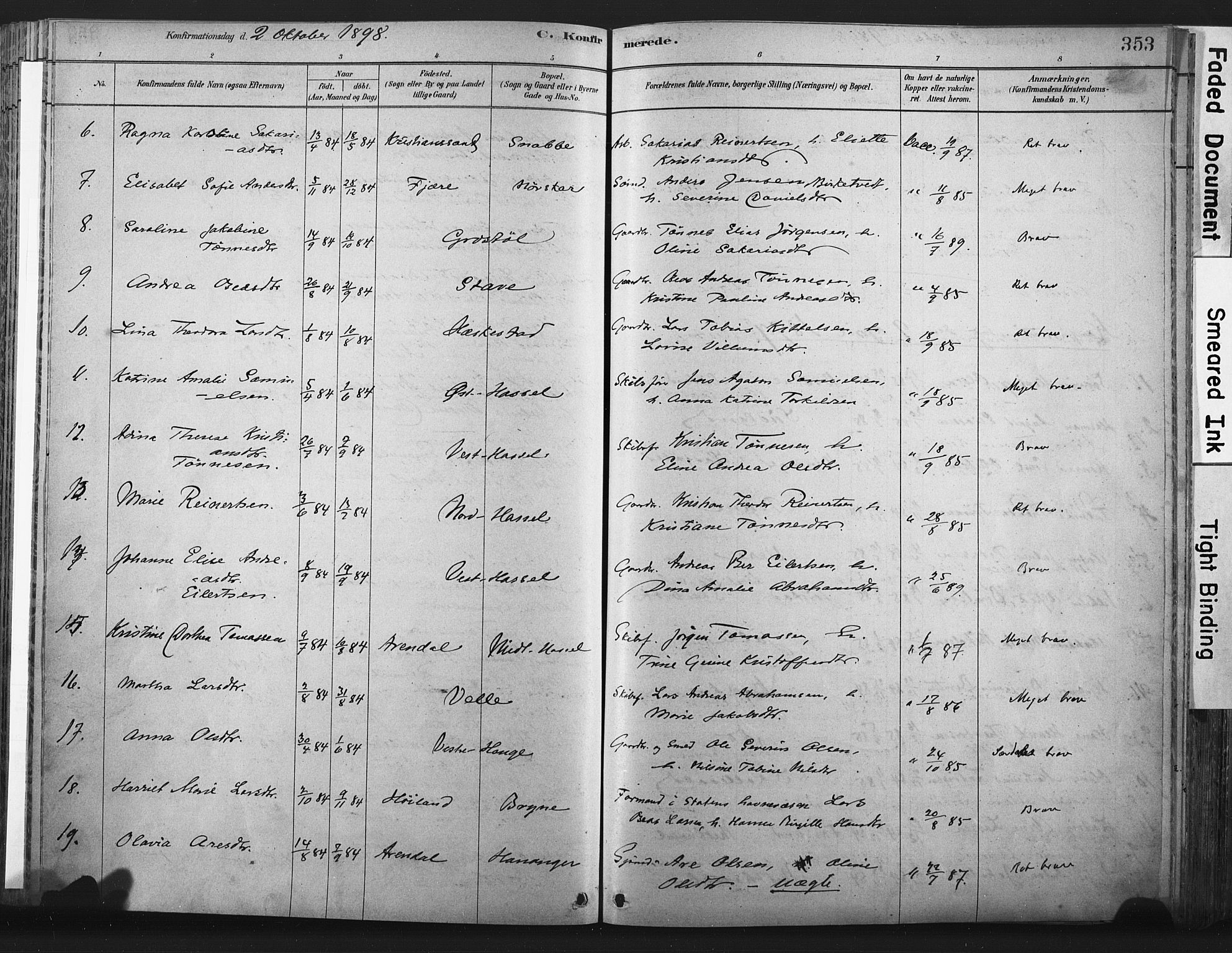 Lista sokneprestkontor, SAK/1111-0027/F/Fa/L0012: Ministerialbok nr. A 12, 1879-1903, s. 353