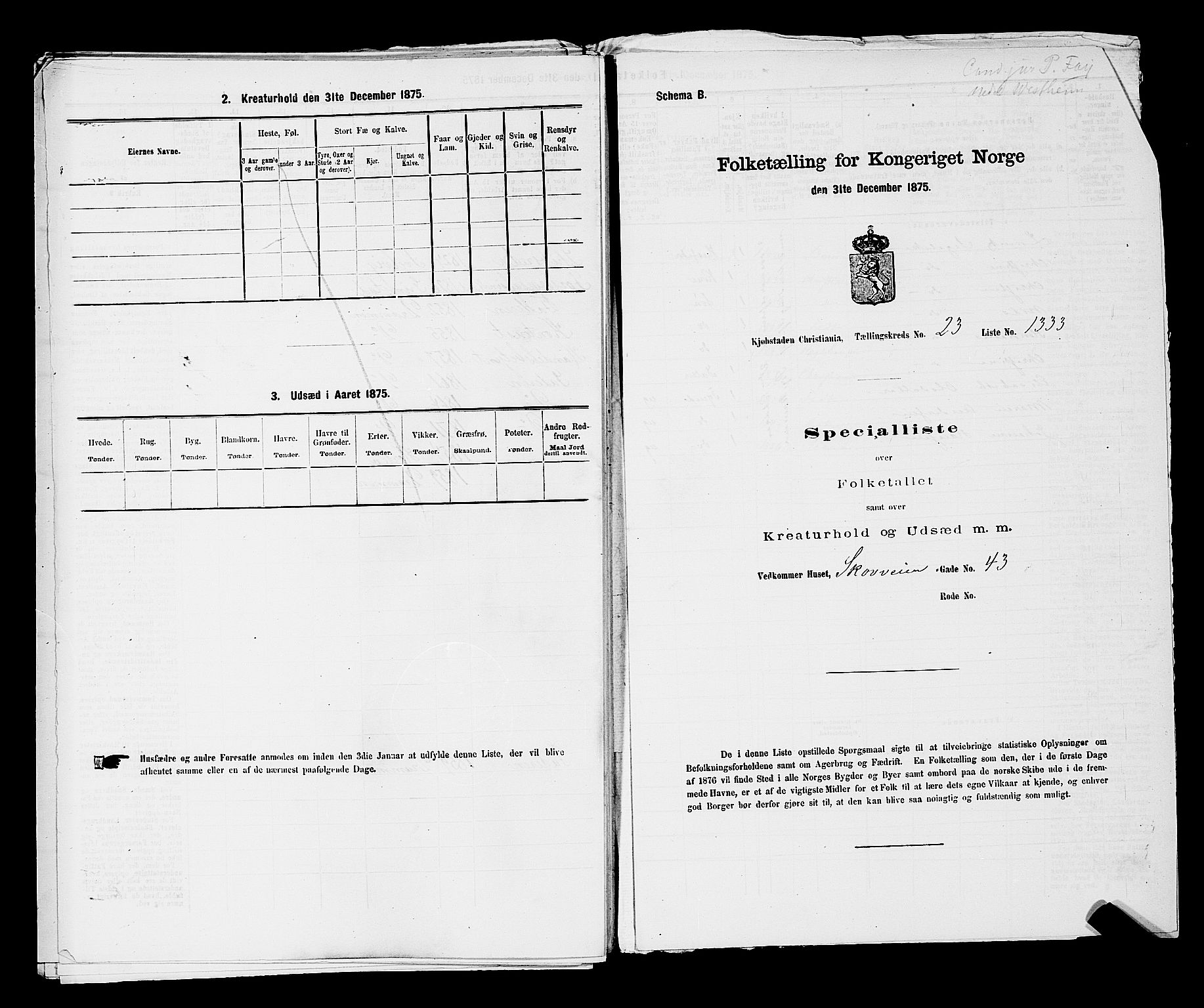 RA, Folketelling 1875 for 0301 Kristiania kjøpstad, 1875, s. 3939